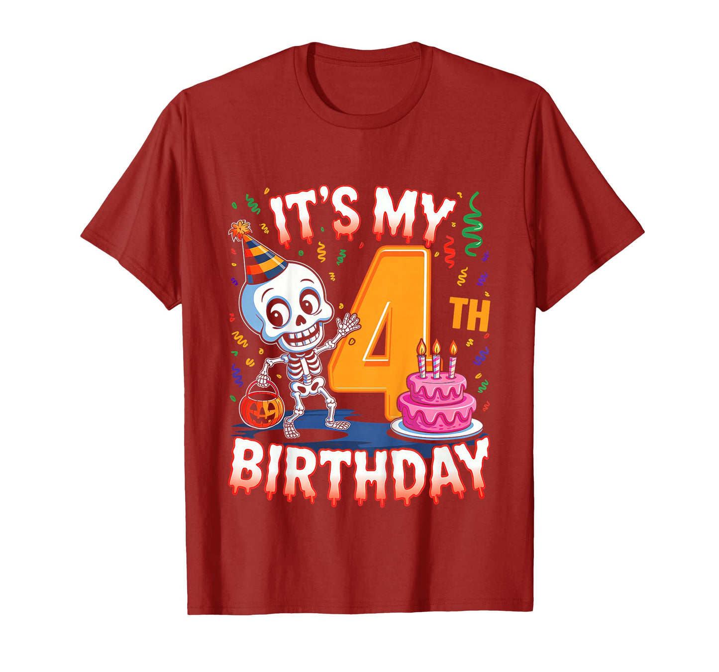 Kids Boo It's My 4th Birthday Halloween Skeleton 4 Years Old T-Shirt