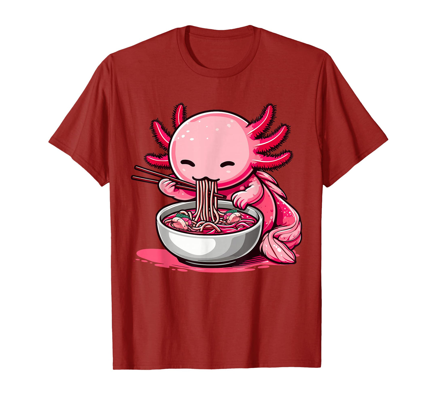 Funny Axolotl Noodle Gifts Anime Kawaii Axolotl Eating Ramen Noodles Unisex Kids Teen Adult T-Shirt Black Small