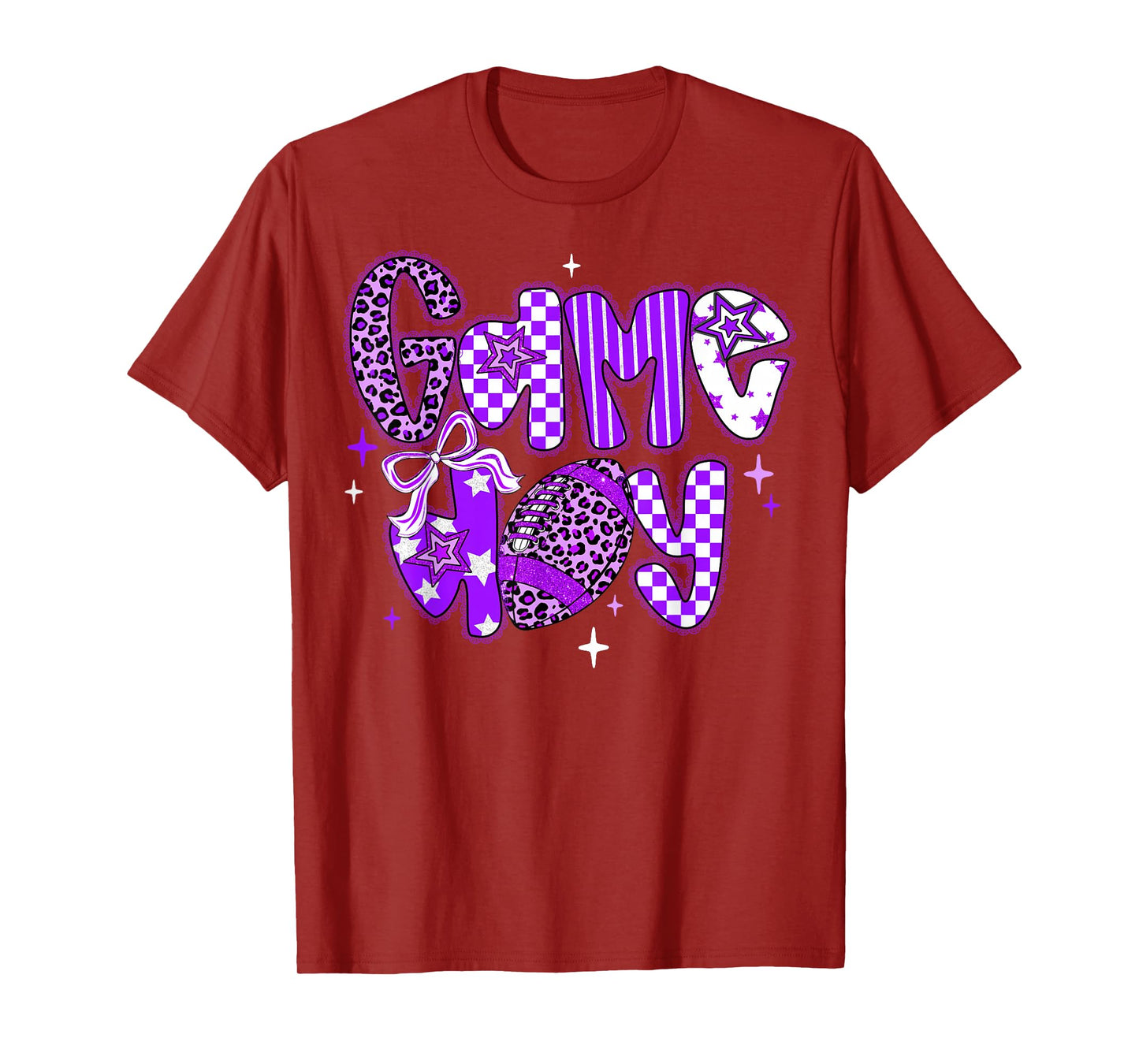 Game Day Football Girly Lace Bow Team Spirit Girls Purple T-Shirt