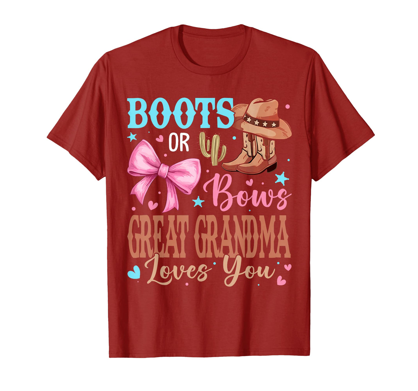 Boots or Bows Gender Reveal Party Announcement Great Grandma T-Shirt