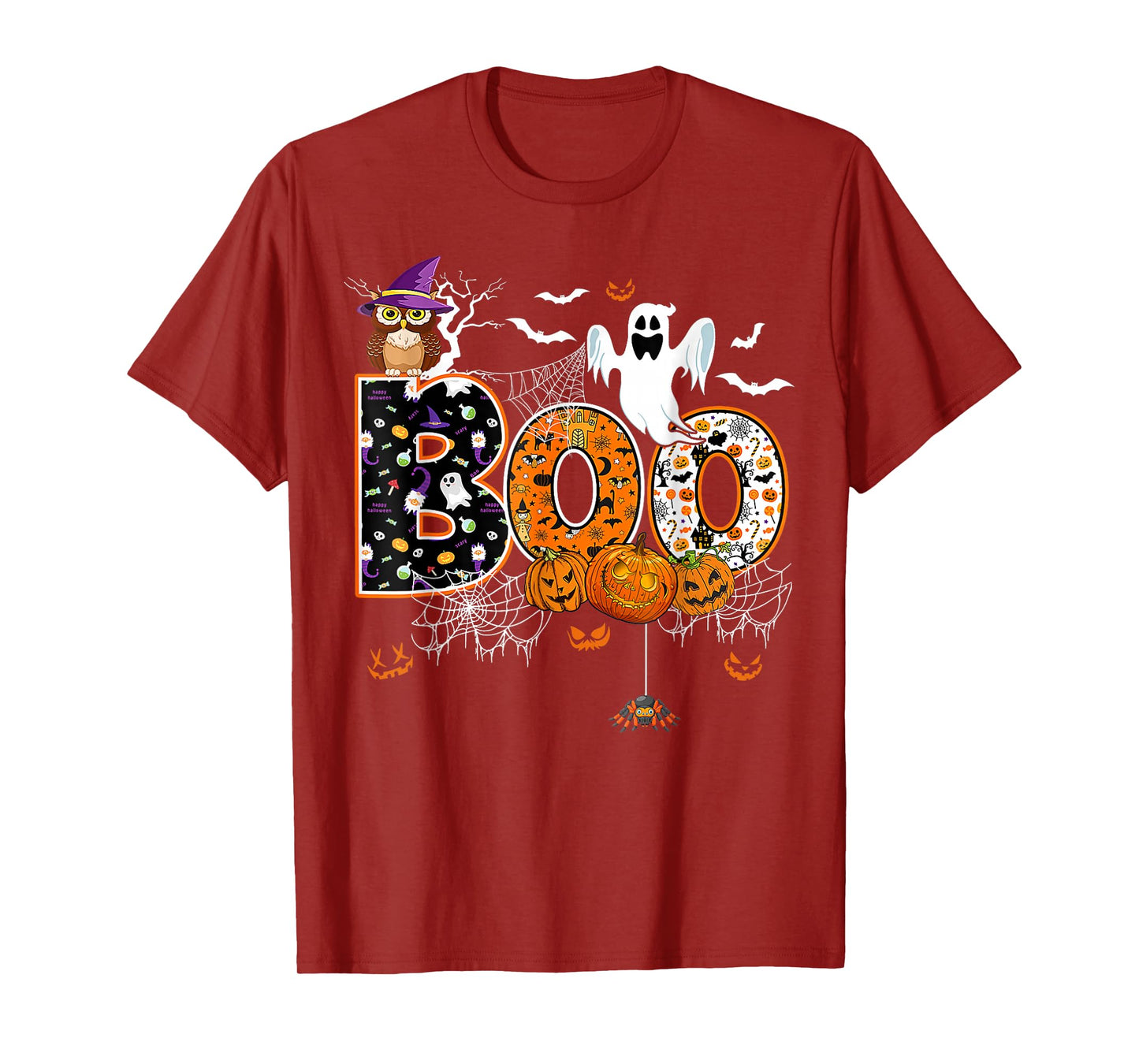Boo Creepy Owl Pumpkin Ghost Halloween Men Women Kids T-Shirt