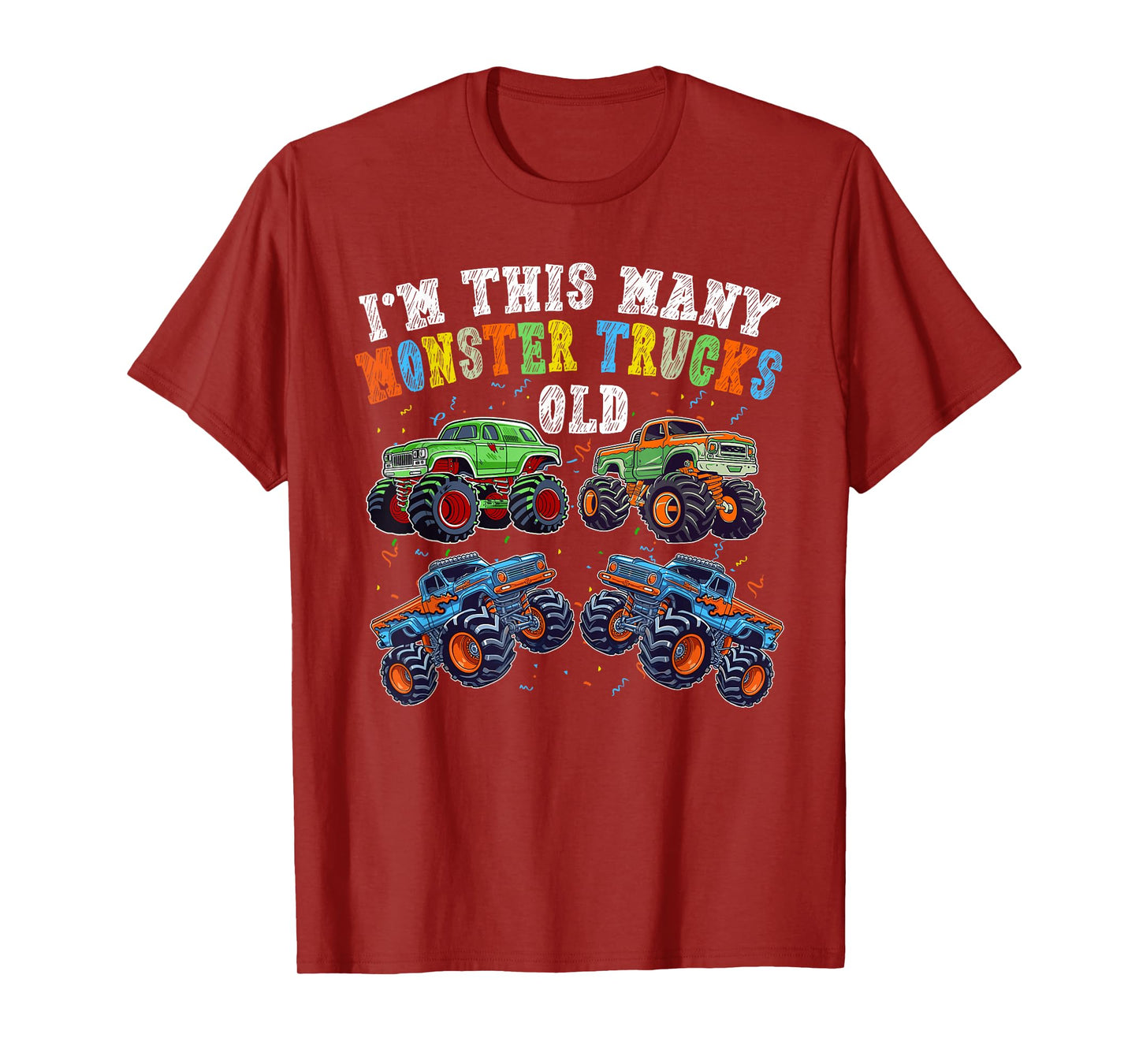 4th Birthday 4 Years Old - I'm This Many Monster Trucks Old T-Shirt