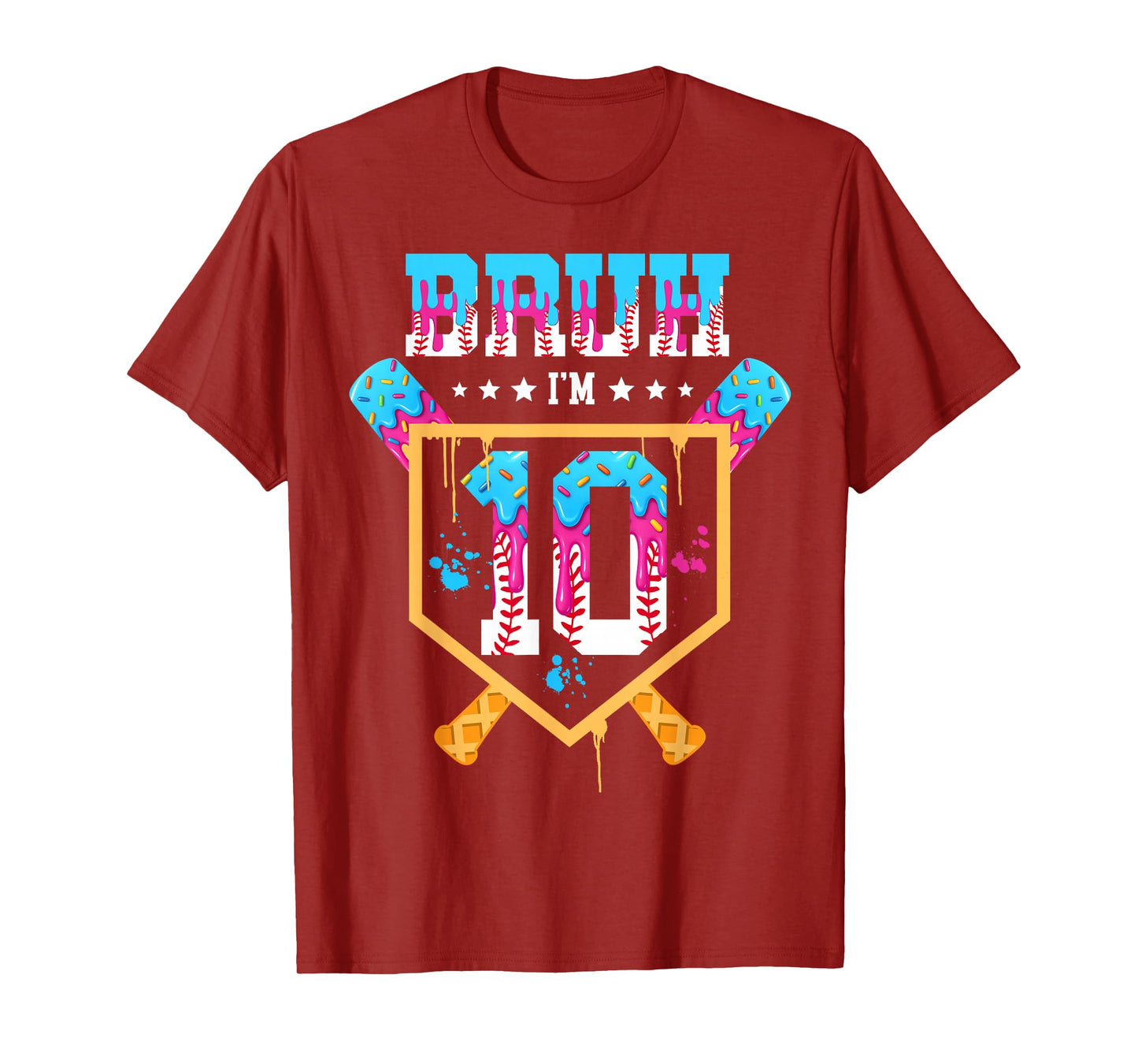 Baseball 10 Year Old Ice Cream Drip 10th Birthday Boys T-Shirt