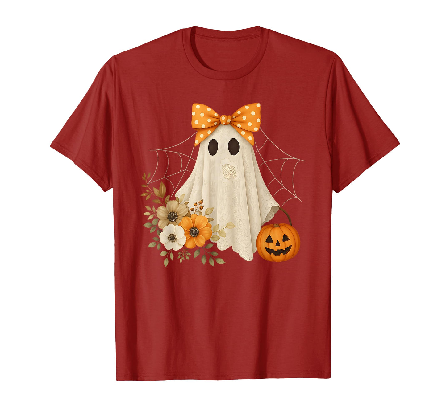 Coquette Ghost Halloween Flower Ghost Spooky Lace Ghost T-Shirt