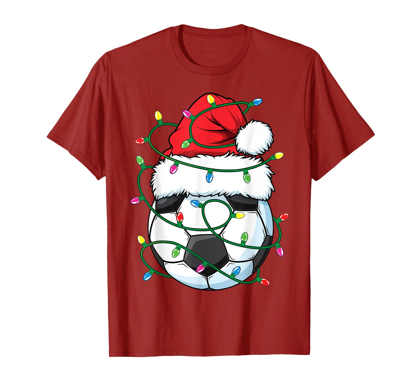 Funny Christmas Soccer Ball Santa Hat Xmas Lights Girls Boys T-Shirt