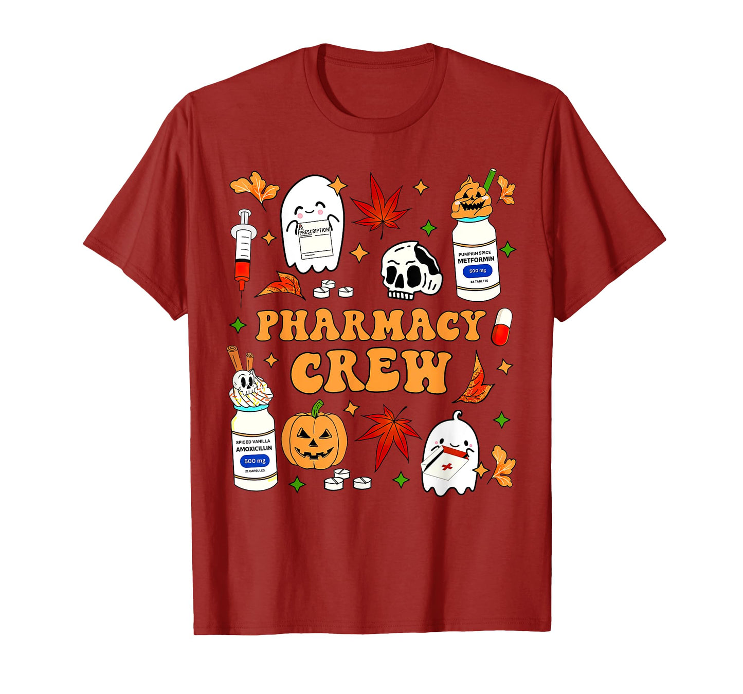 Pharmacy Crew Ghost Pumpkin Fall Pharmacist Tech Halloween T-Shirt