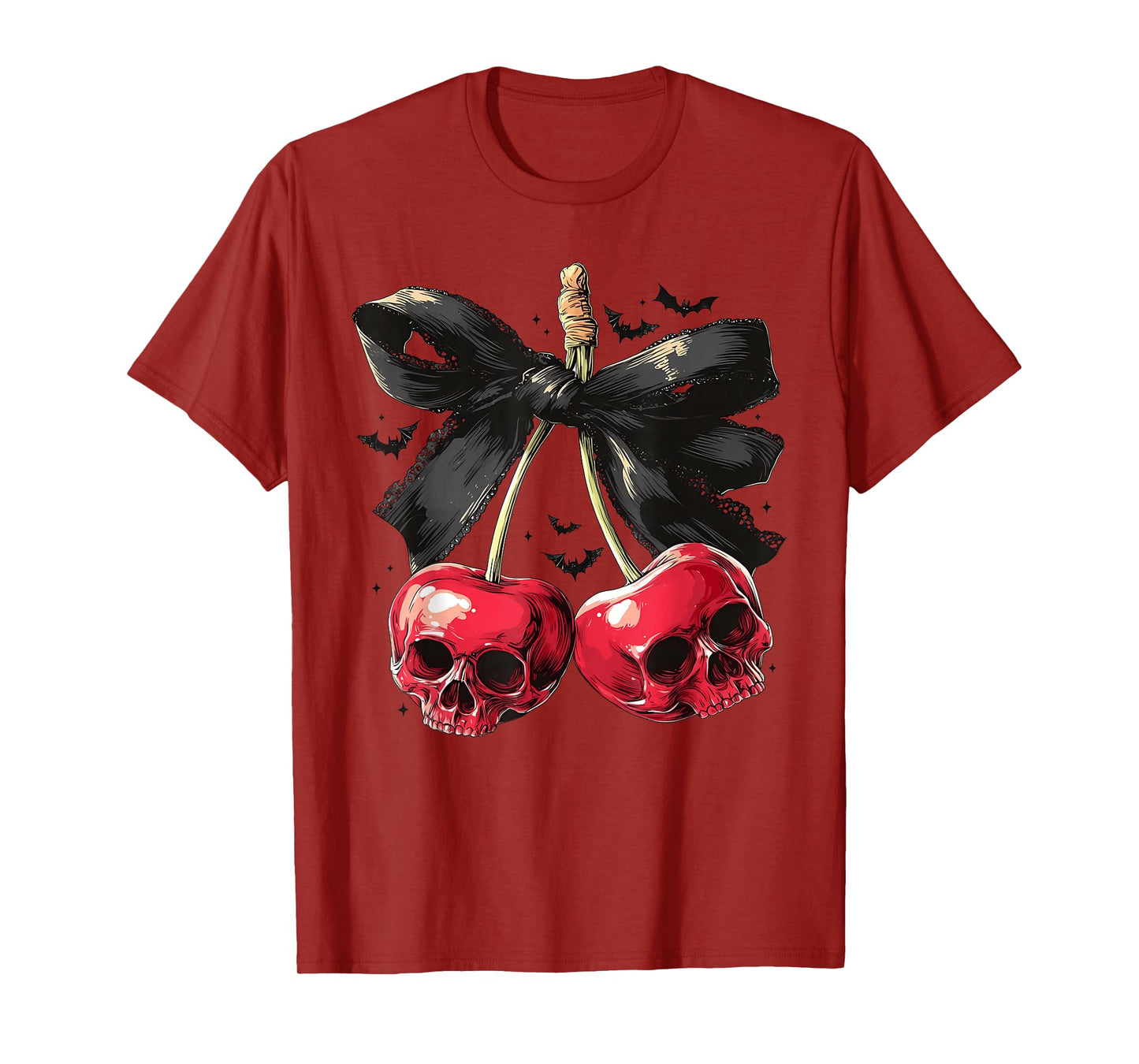 Spooky Summer Skull Cherry Halloween Coquette Bow Halloween T-Shirt