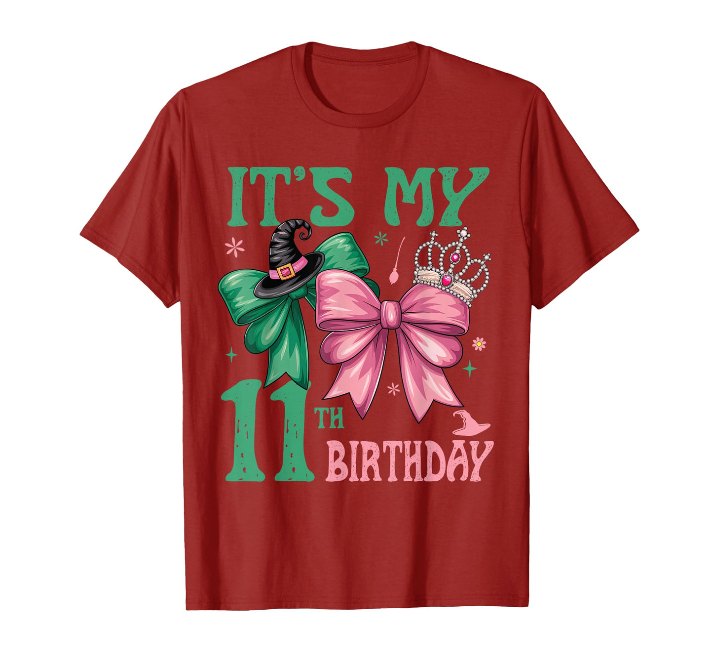 Birthday Girl It's My 11th Birthday Witch Pink And Green T-Shirt