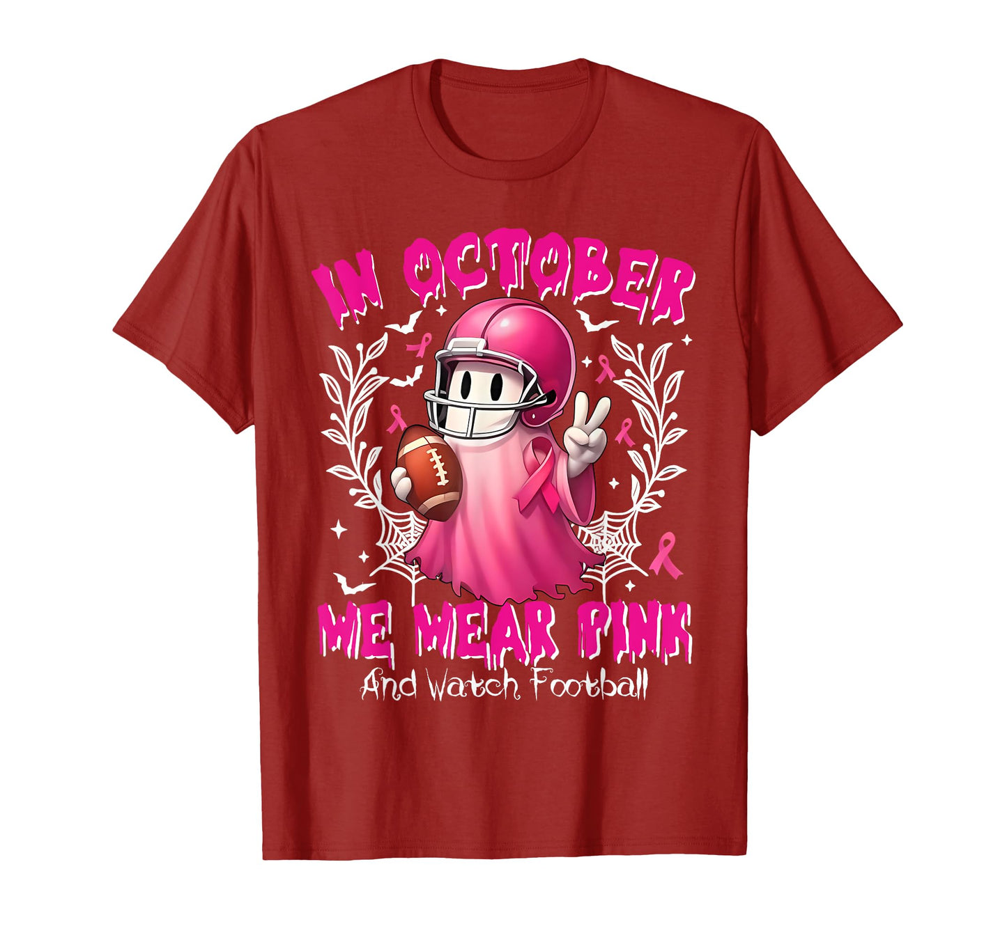 in October We Wear Pink and Watch Football Breast Cancer T-Shirt