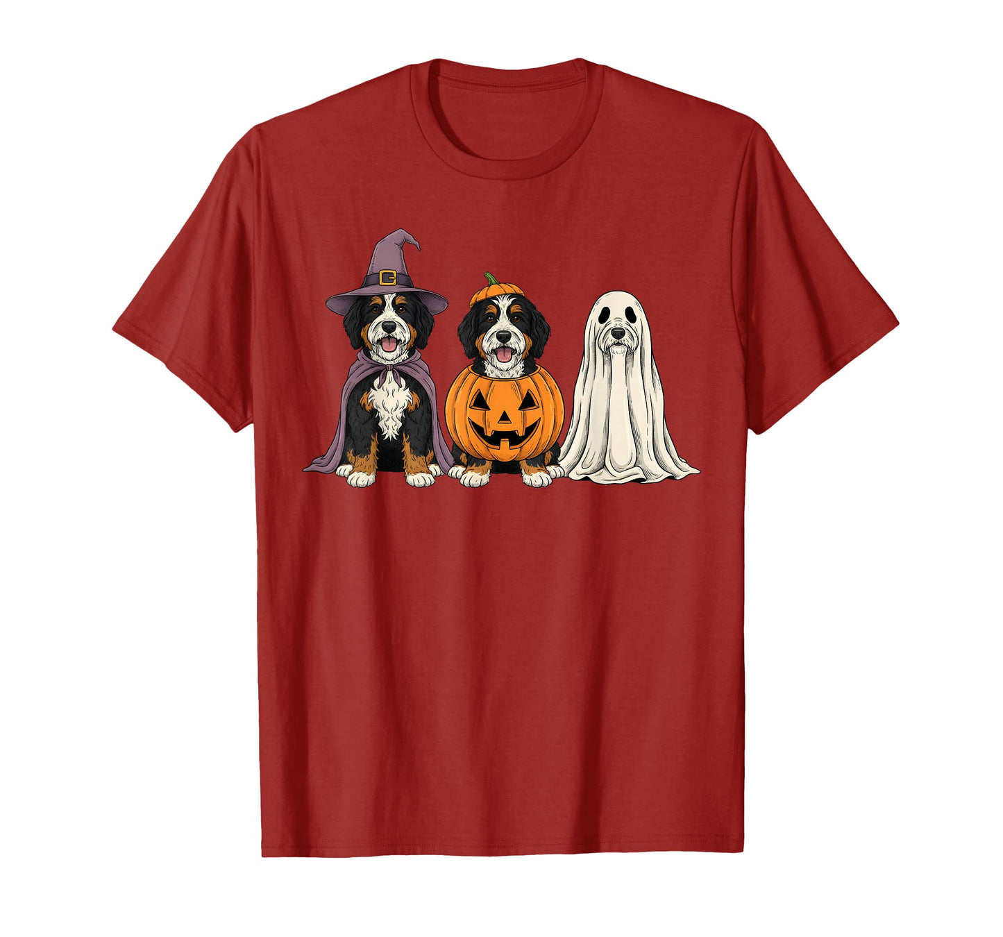 Spooky Ghost Bernedoodle Pumpkin Halloween Doodle Dog Lover T-Shirt