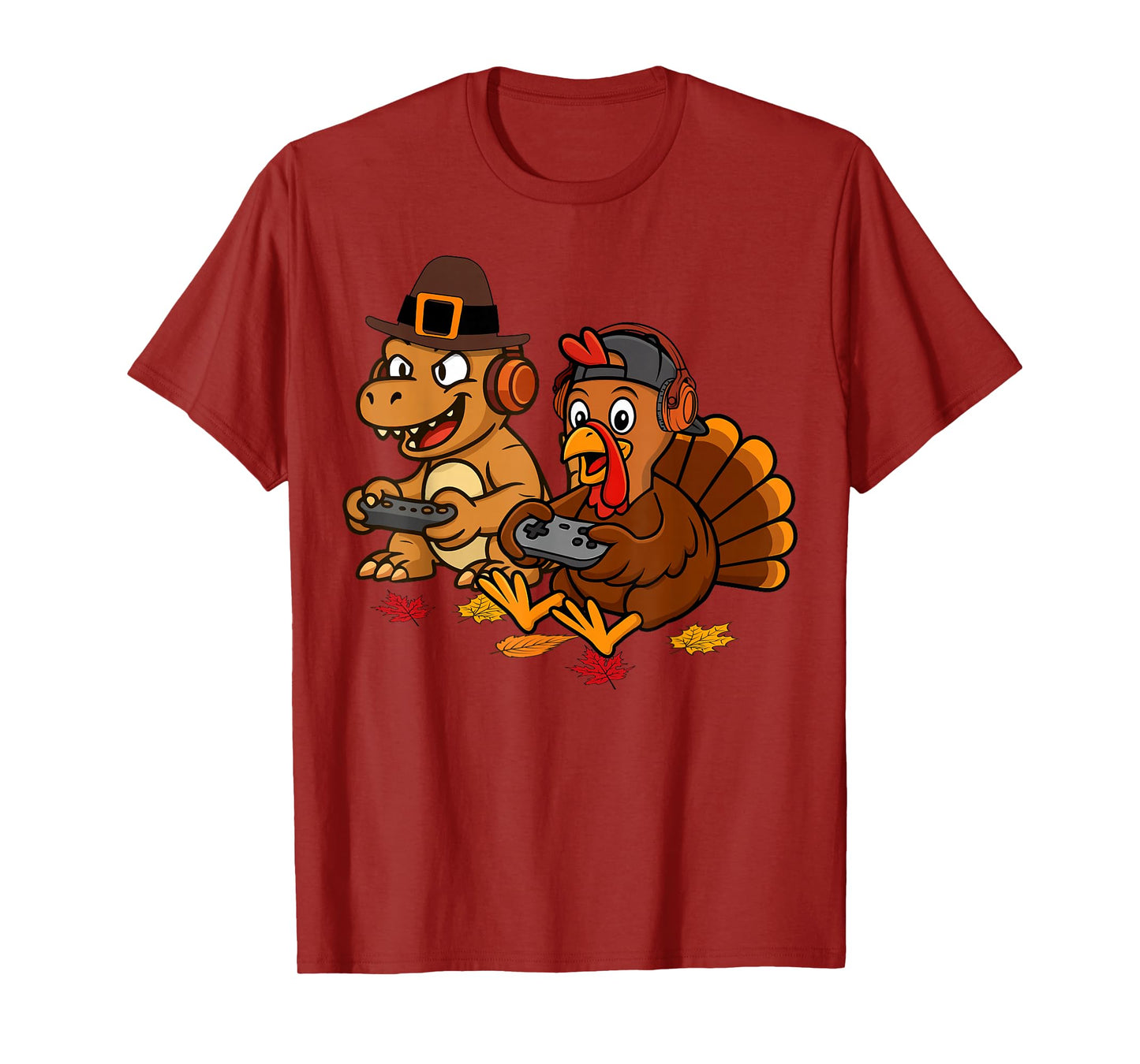 Thanksgiving Gaming Fall Turkey Dinosaur Gamer Boys Men T-Shirt