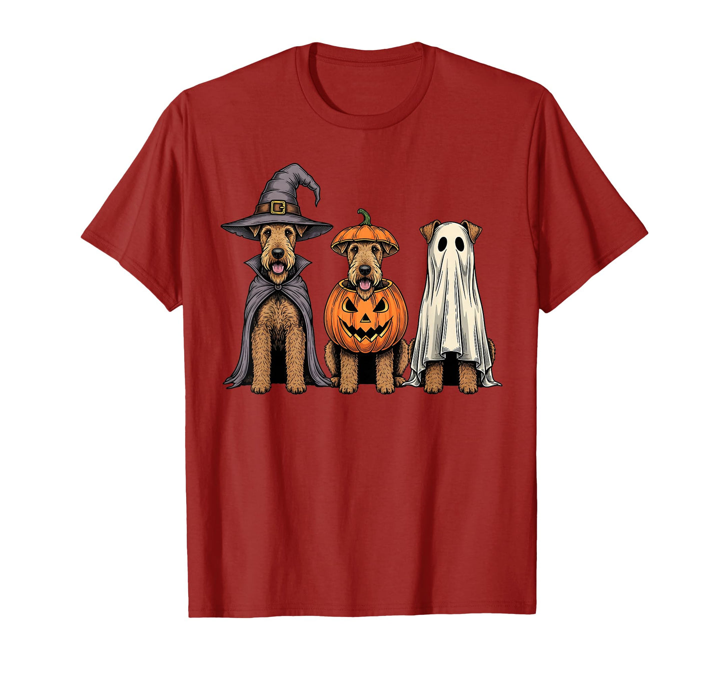 Spooky Ghost Airedale Terrier Pumpkin Halloween Dog Lover T-Shirt