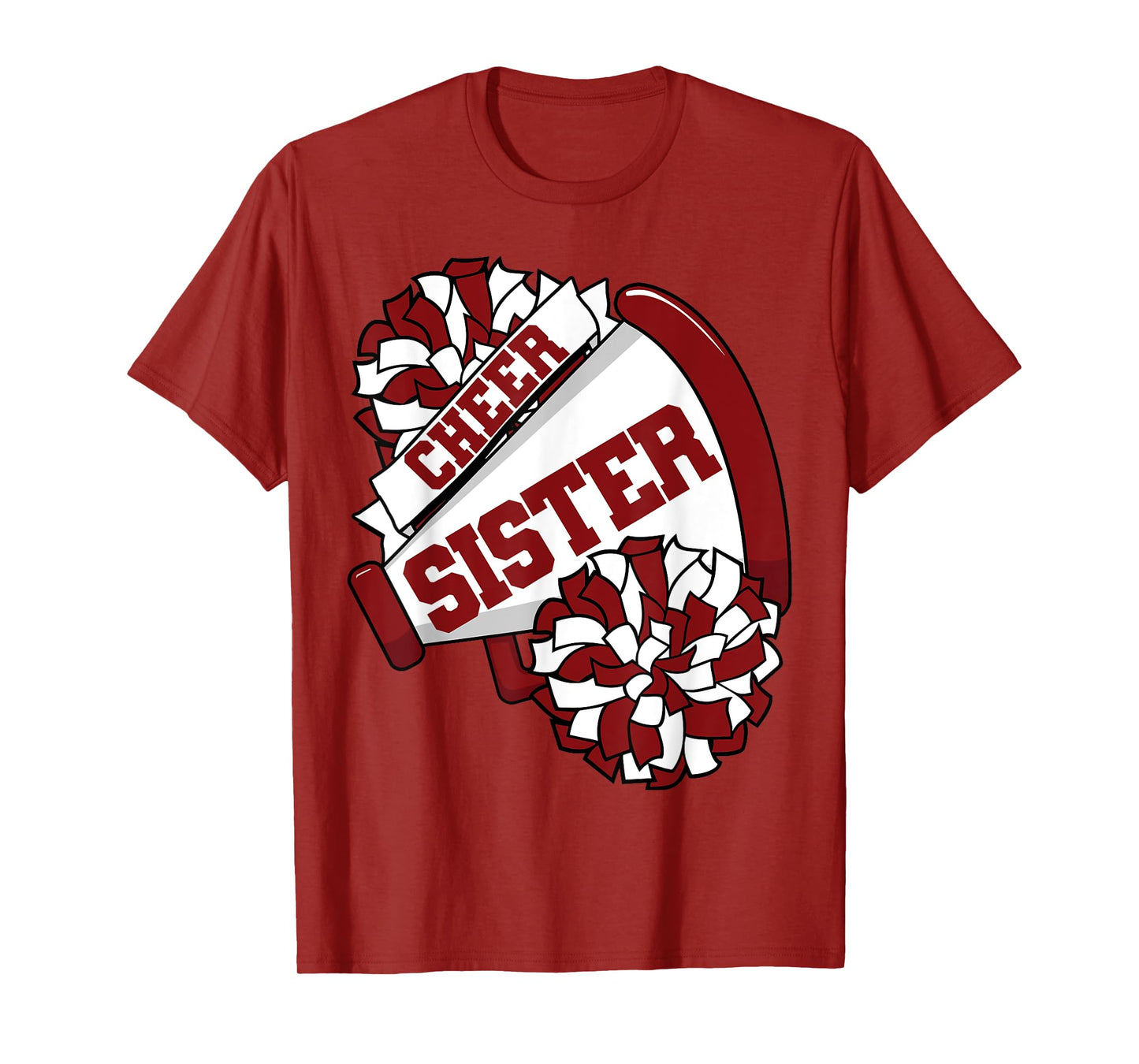 Cheer Sister with Megaphone and Pom Poms Maroon T-Shirt