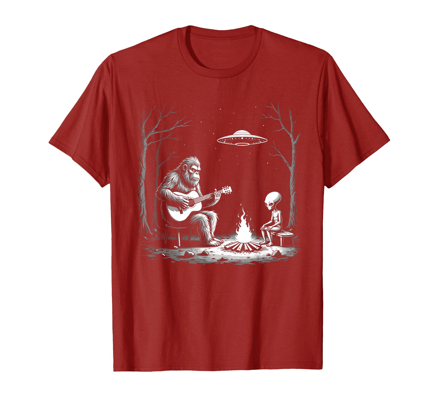 Bigfoot Guitar Tee Campfire Alien Ufo Camping Sasquatch T-Shirt