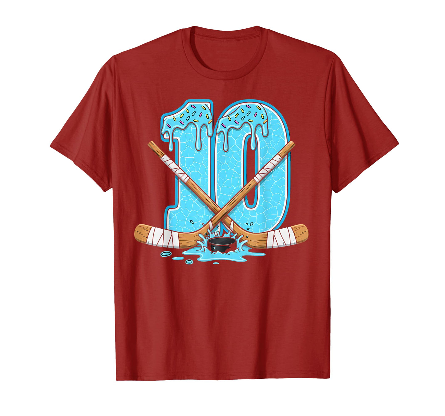 10 Year Old Hockey Ice Cream Drip Youth 10th Birthday Boys T-Shirt