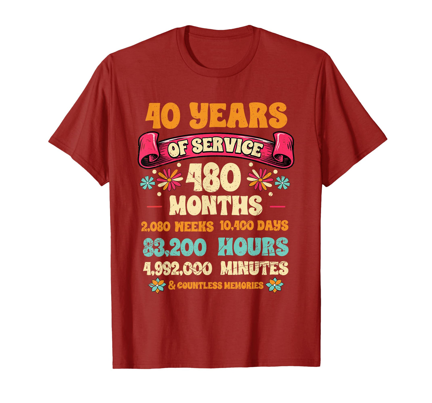 40 Years Of Service 40th Year Work Anniversary For Men Women T-Shirt