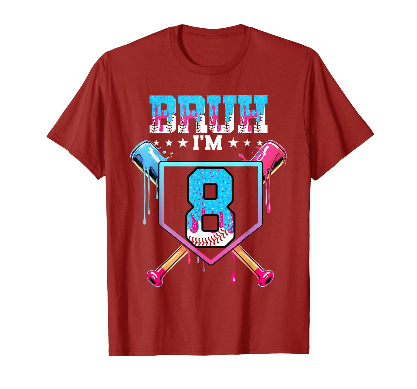 Bruh 8th Birthday Boy Baseball Ice Cream Drip 8 Year Old Boy T-Shirt