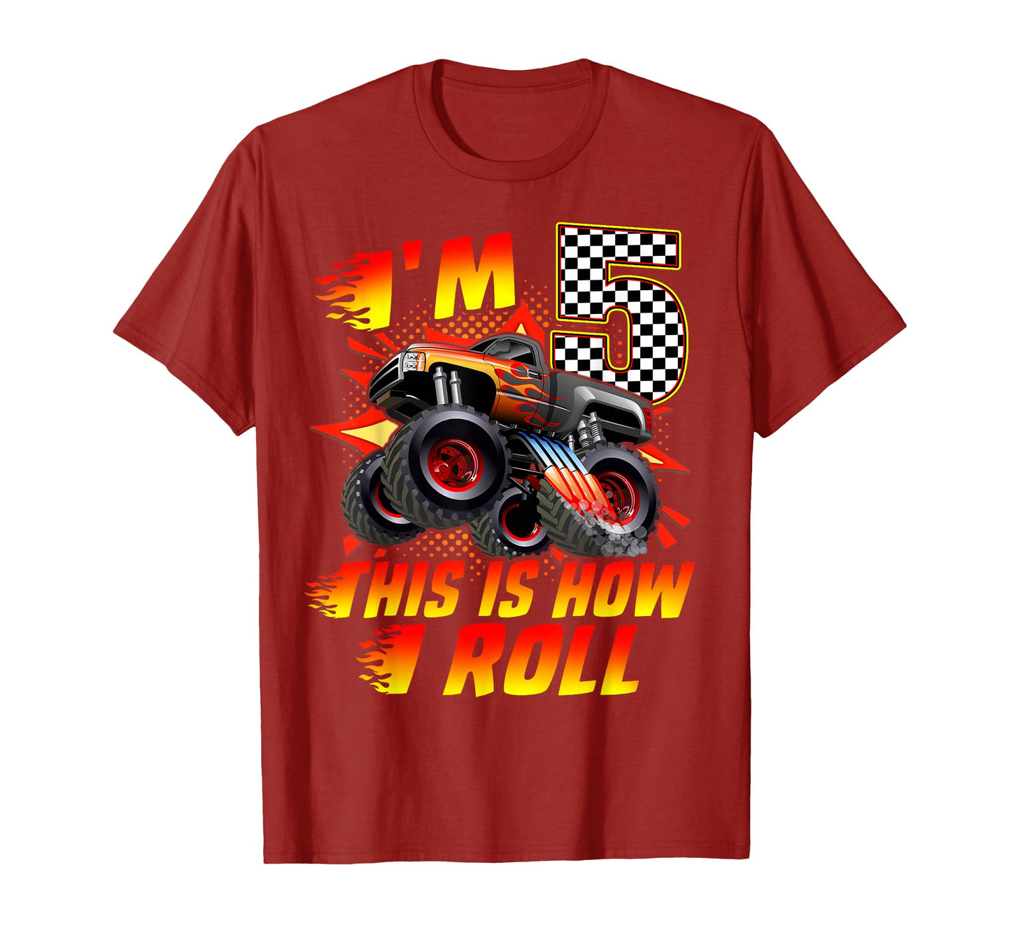 I'm 5 This Is How I Roll Monster Truck Car 5th Birthday Boys T-Shirt