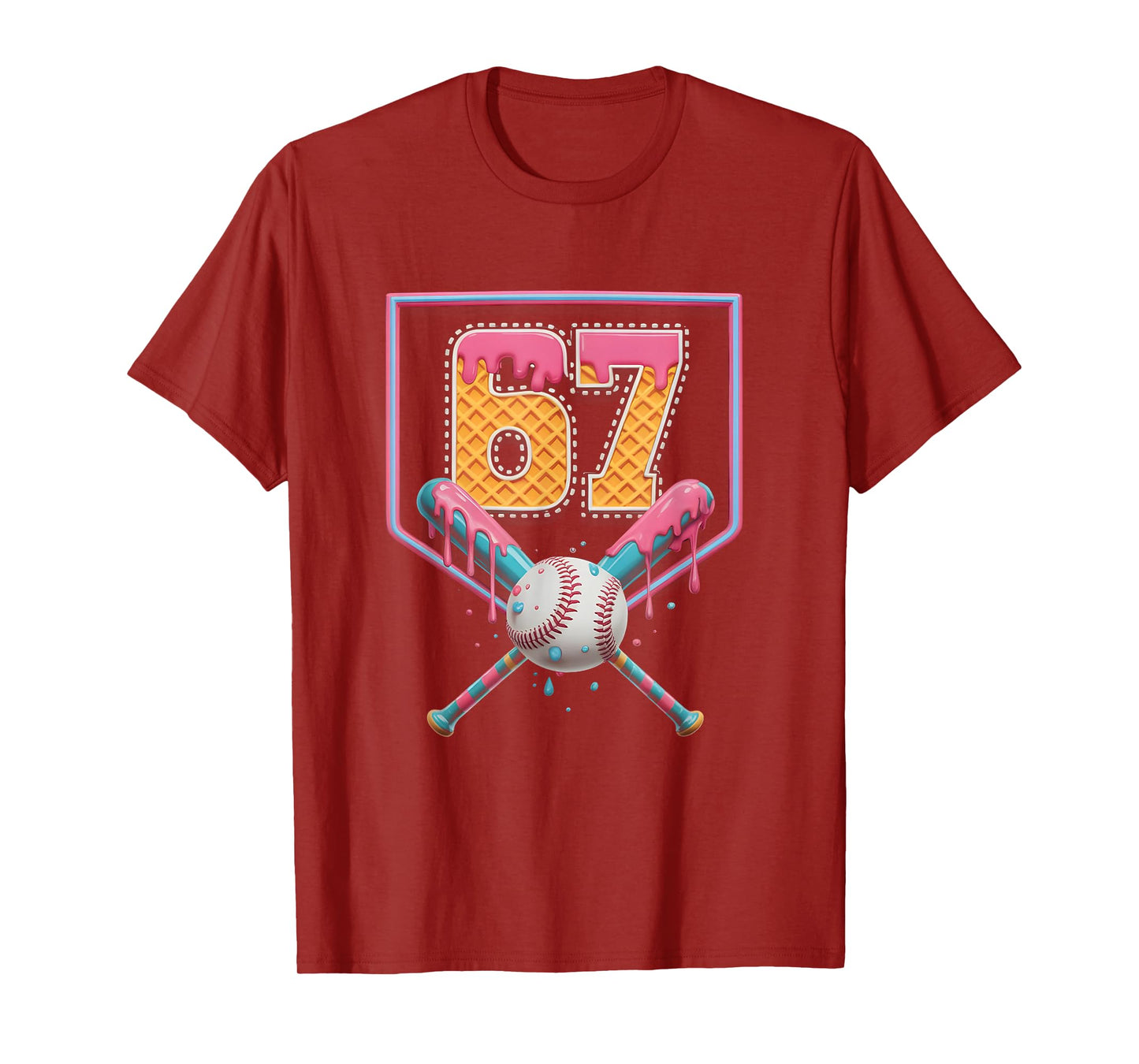Baseball Drip Number 67 Fun Six Seven 6 7 Meme Design T-Shirt