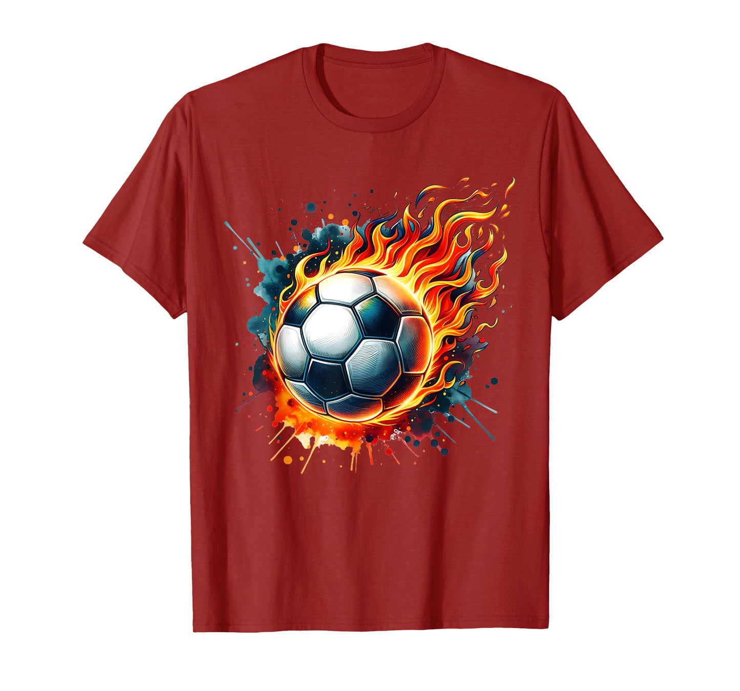 Flaming Soccer Ball on Fire Colorful Splash Sports Lover Fan T-Shirt
