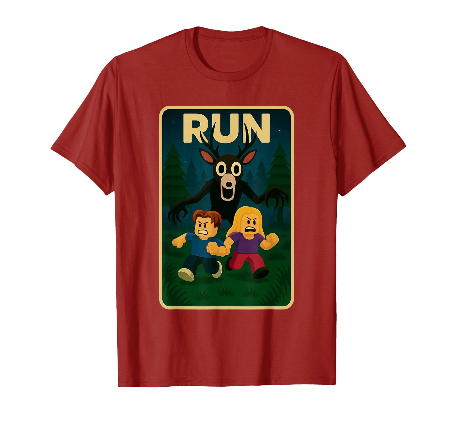 Run - 99 Nights Halloween Gamer Deer in The Forest Kids Meme T-Shirt