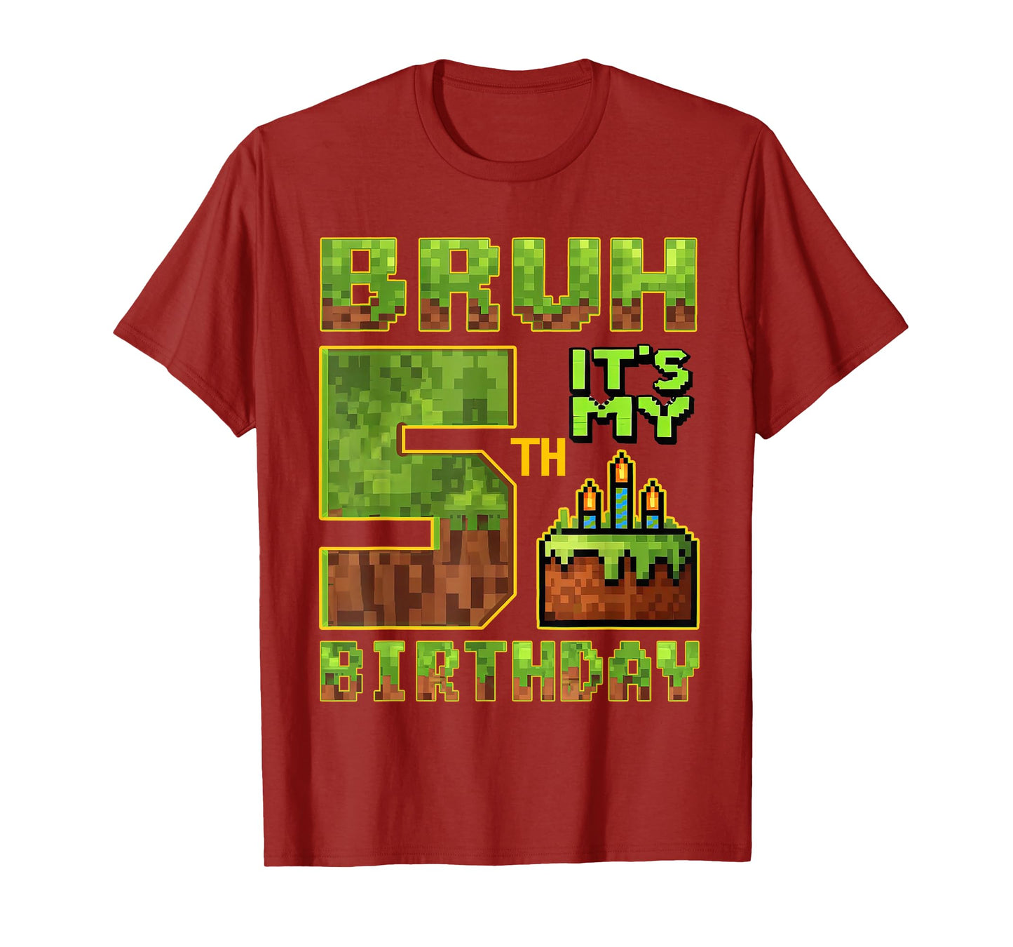 Birthday Boy 5 Year Old Bruh It's My 5th Bday Gamer Pixel T-Shirt