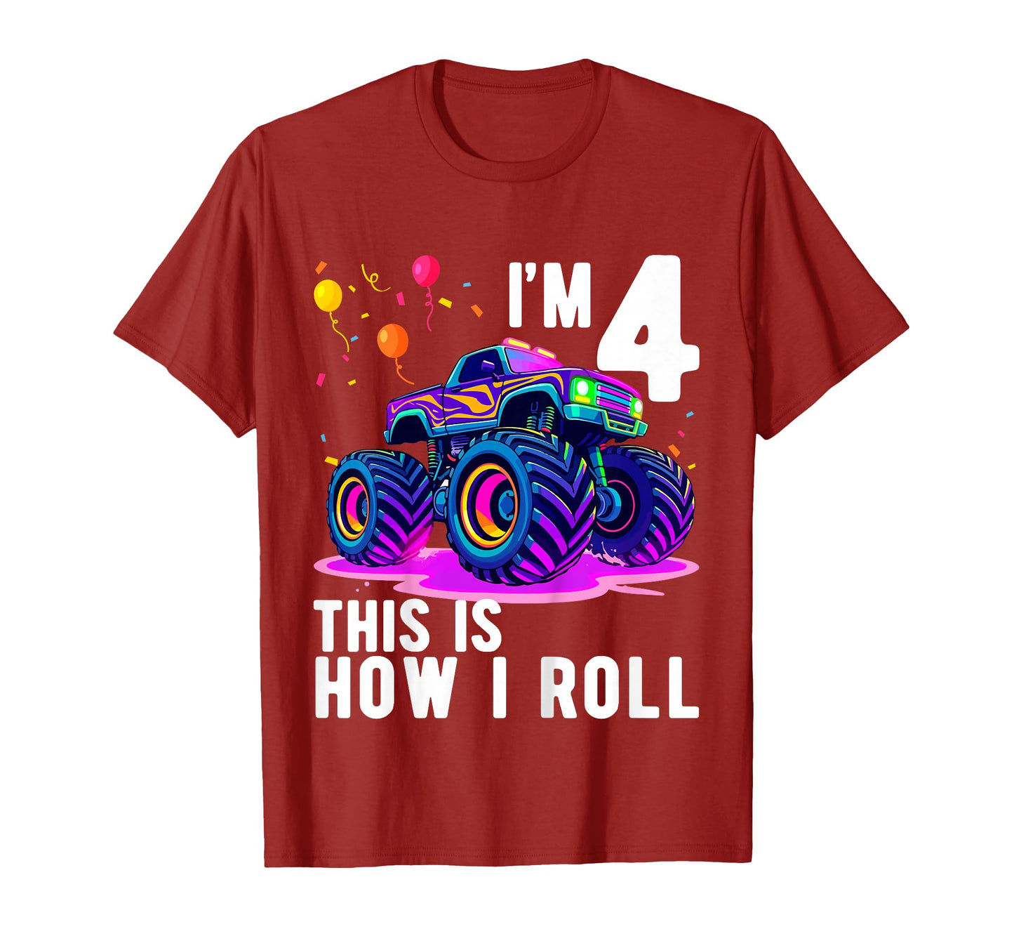 Kids Birthday Monster Truck 4 Year Old Boy 4th Birthday Party T-Shirt