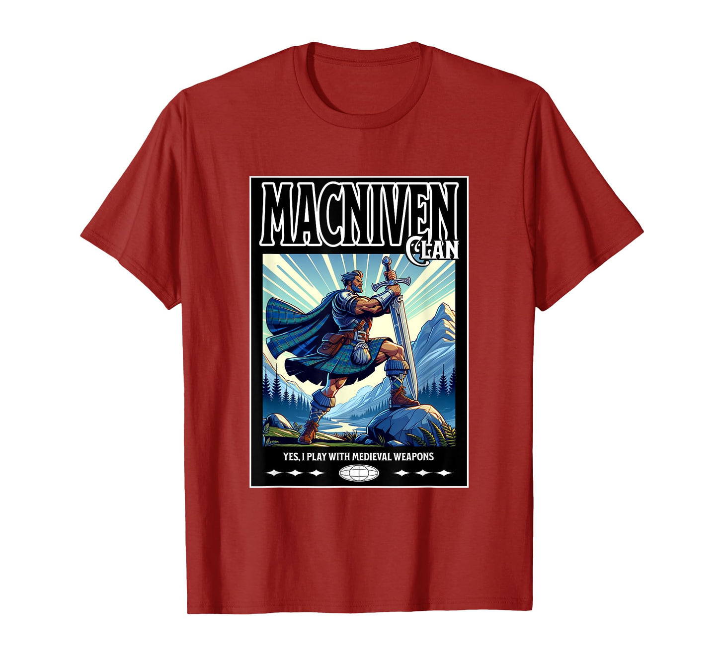 MacNiven Scottish Funny Clan Medieval Gaelic Weapons T-Shirt