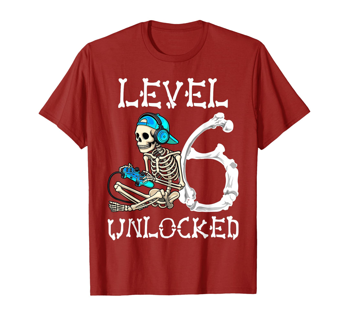 Level 6 Unlocked Skeleton Gamer Video Gaming 6th Birthday T-Shirt