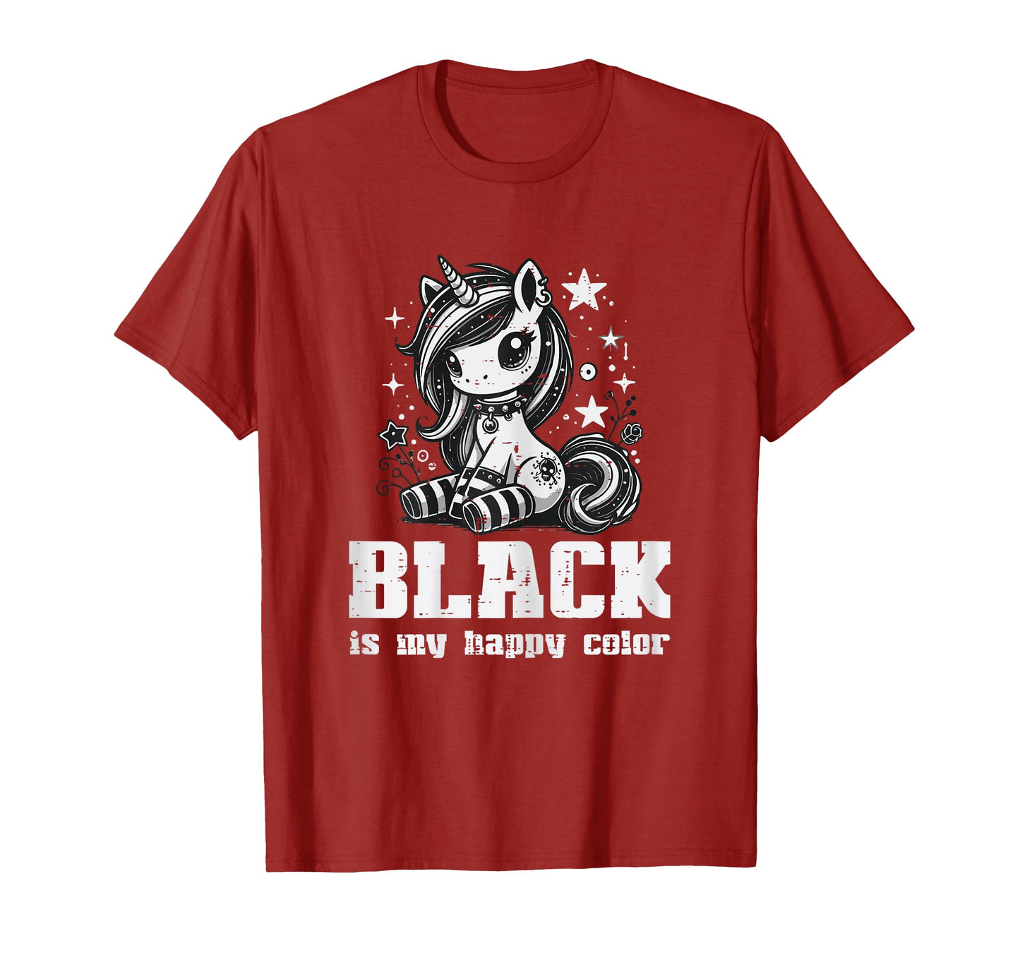 Goth Unicorn Black My Happy Color Alt Emo Girls Kids Women T-Shirt