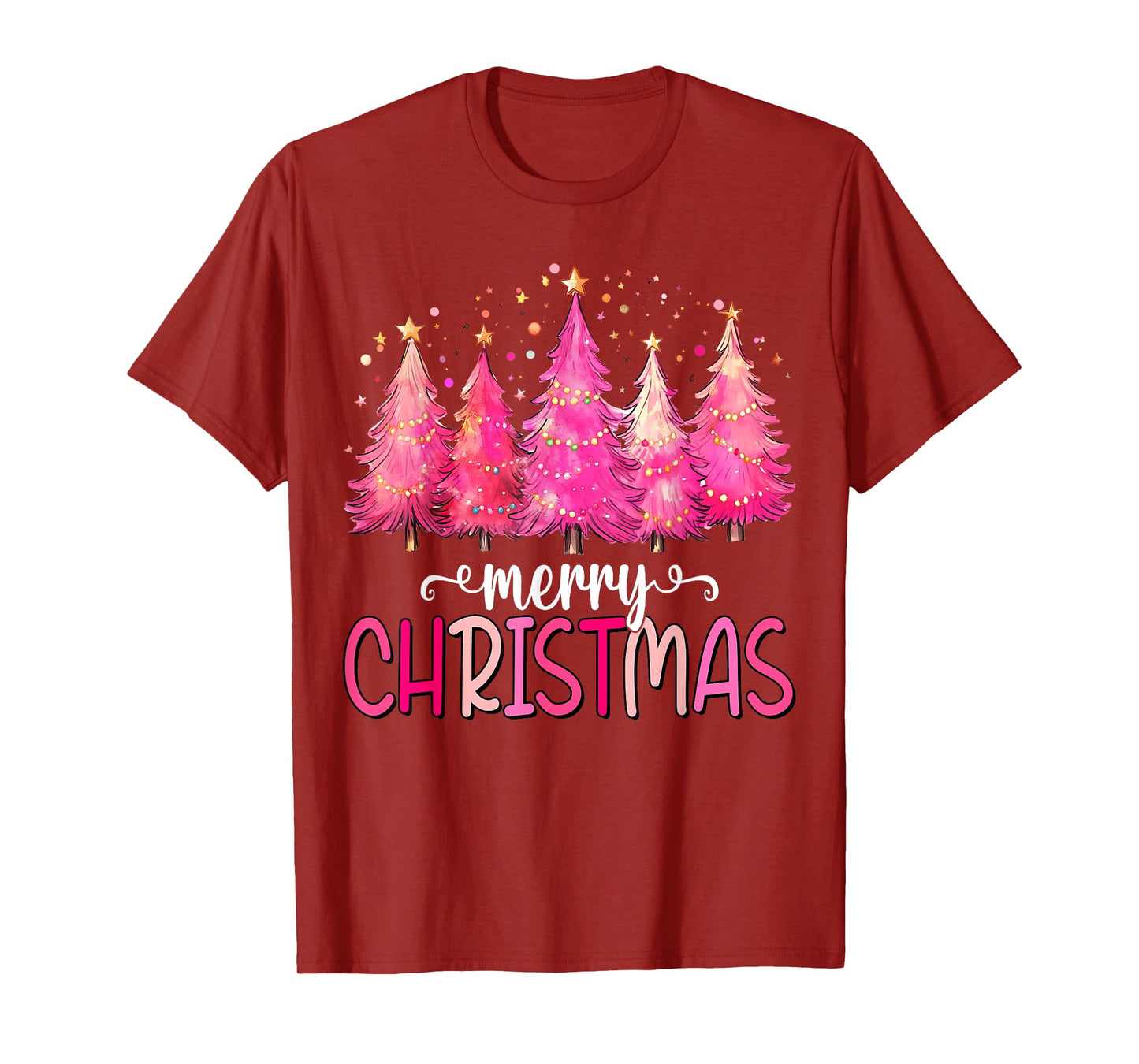 Merry and Bright Pink Christmas Tree Pink Christmas Tree T-Shirt