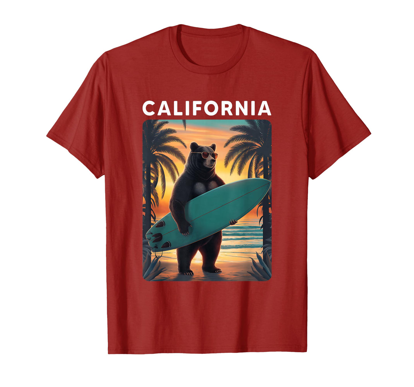 California Cool Republic Bear Surfing Beach California Retro T-Shirt