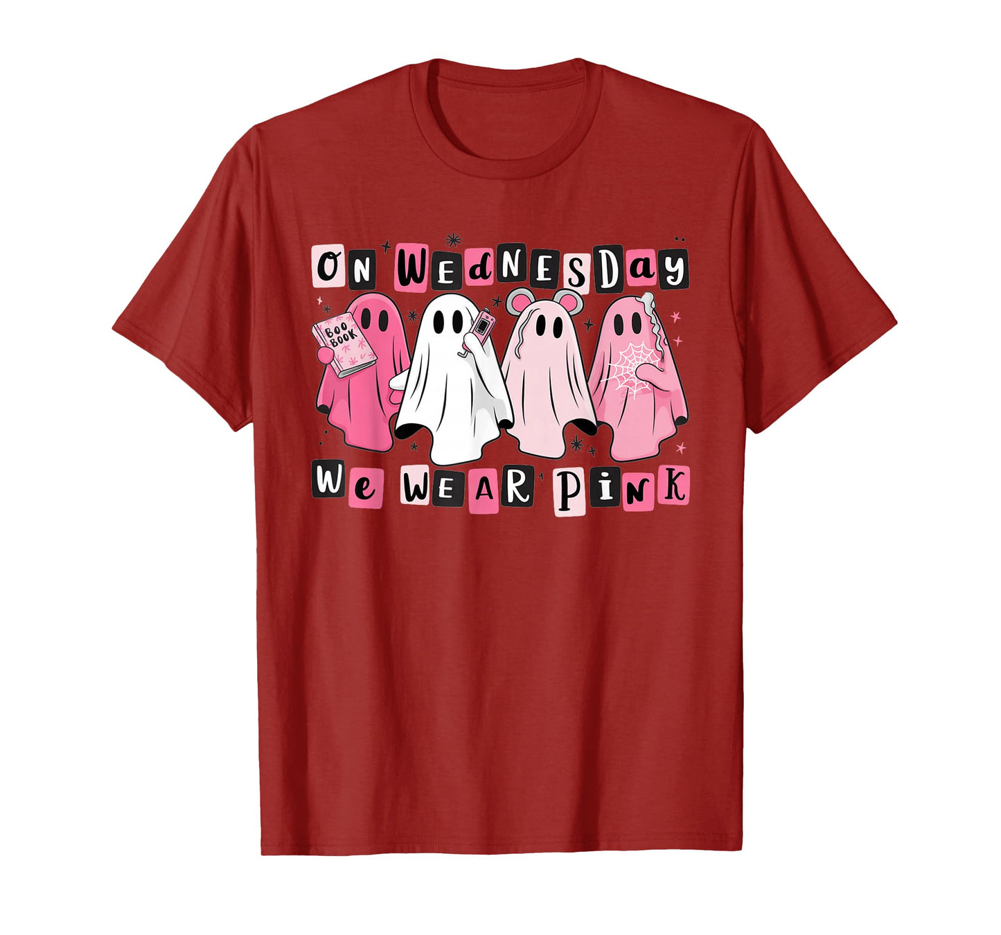 FUUNY On Wednesday We Wear Cute Pink Ghost Halloween T-Shirt