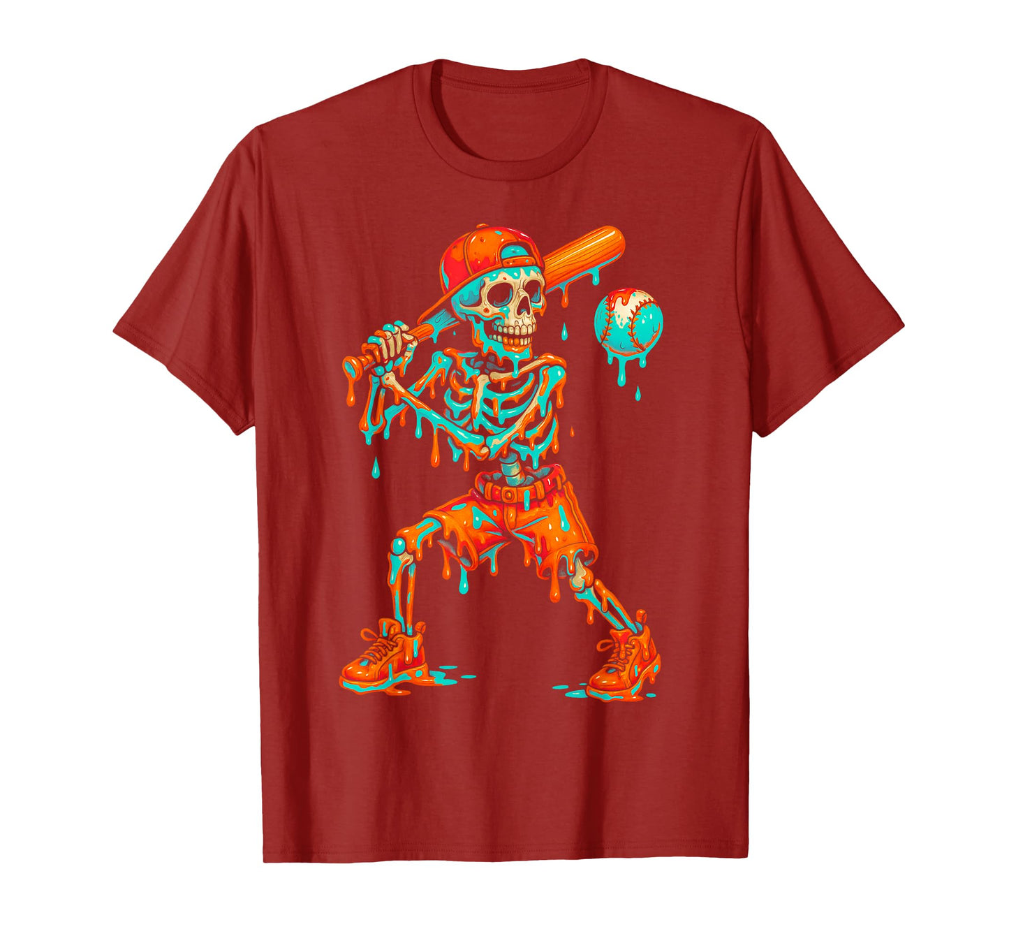 Halloween Baseball Skeleton Ice Cream Drip Baseball Boys Kid T-Shirt