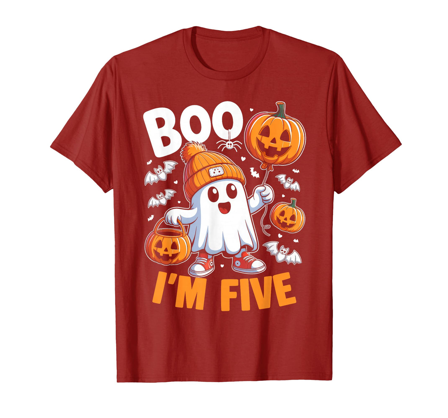 Boo I'm Five Ghost 5th Birthday Halloween Boy Kids Groovy T-Shirt