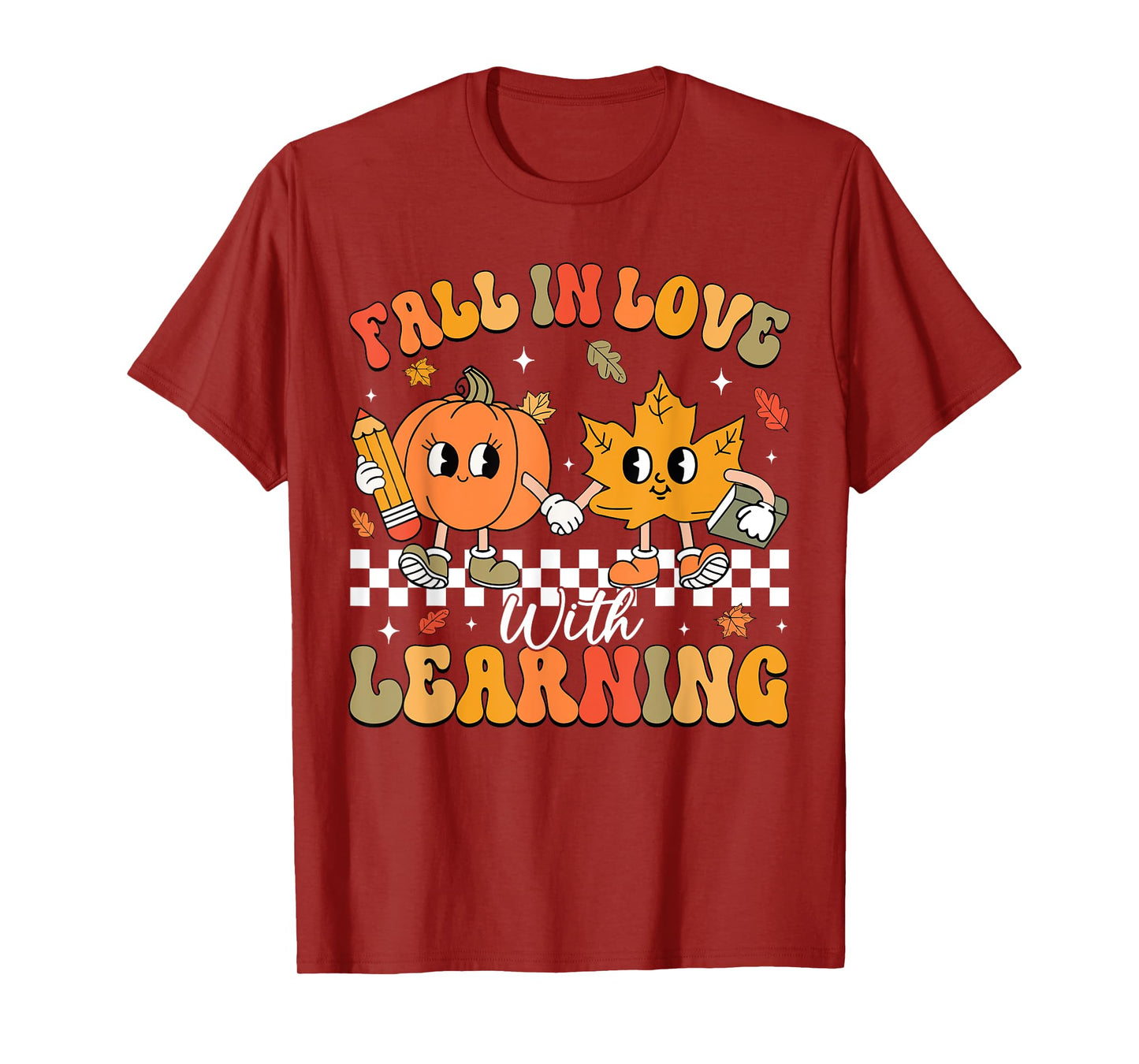 Retro Fall In Love With Learning Autumn Pumpkin Teacher T-Shirt