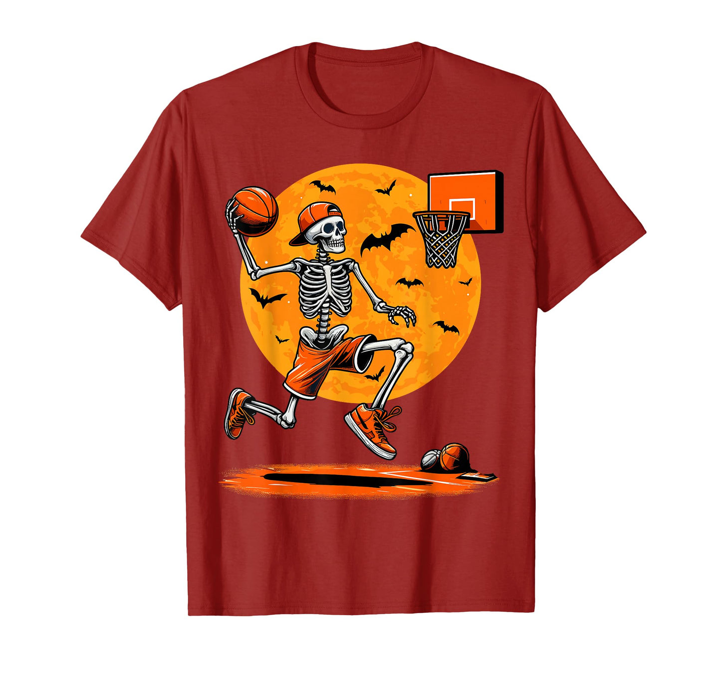 Basketball Skeleton Spooky Boys Halloween Basketball Player T-Shirt