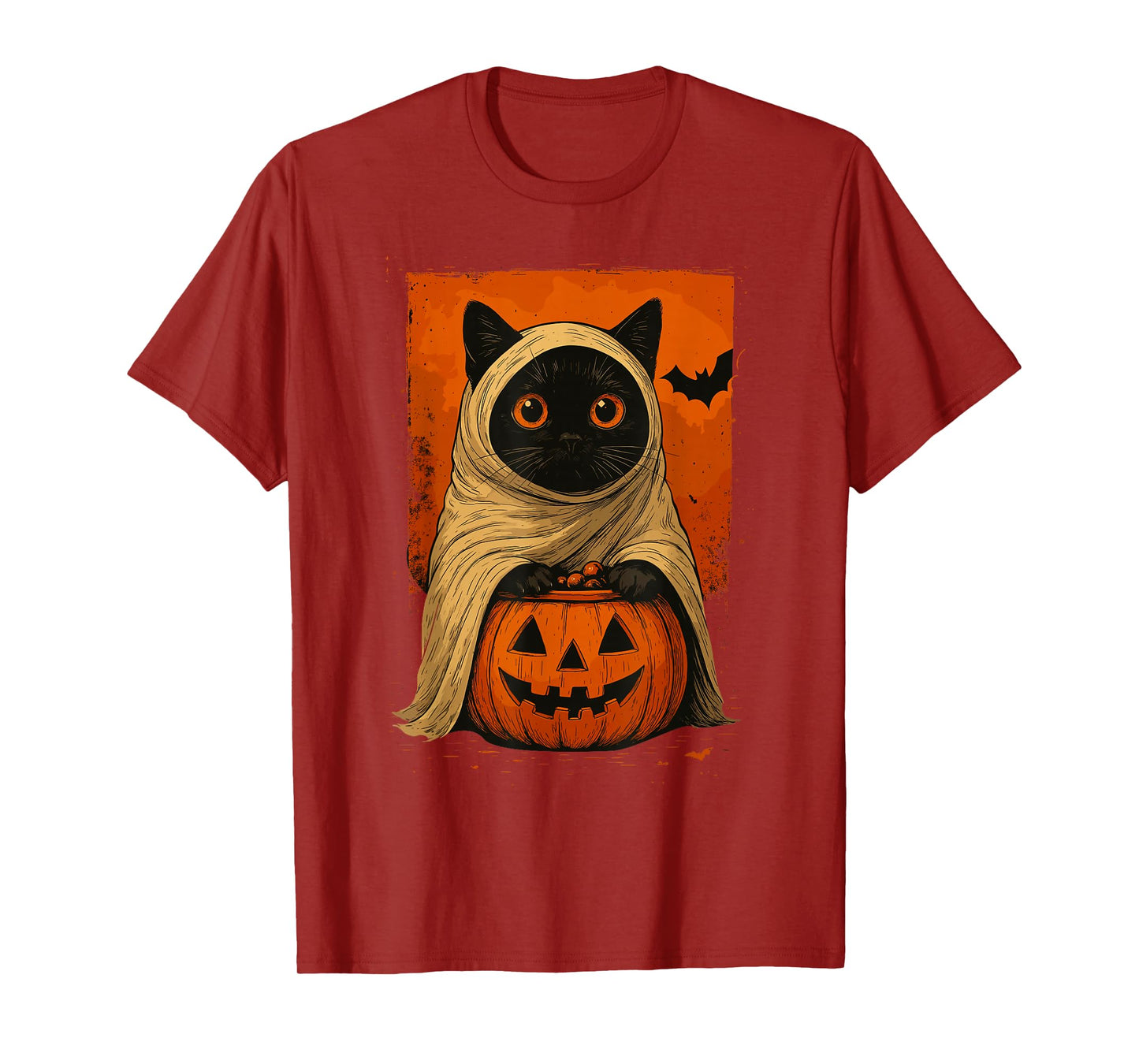 Funny Vintage Black Cat Halloween Pumpkin Spooky Ghost Women T-Shirt