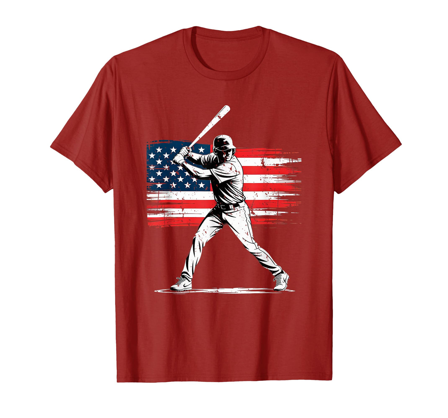 Baseball Player Silhouette with Distressed American Flag T-Shirt