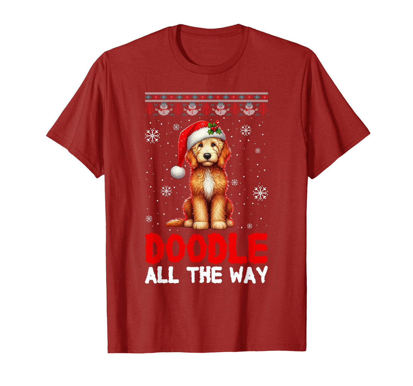 Doodle All The Way Funny Goldendoodle Santa Hat Christmas T-Shirt