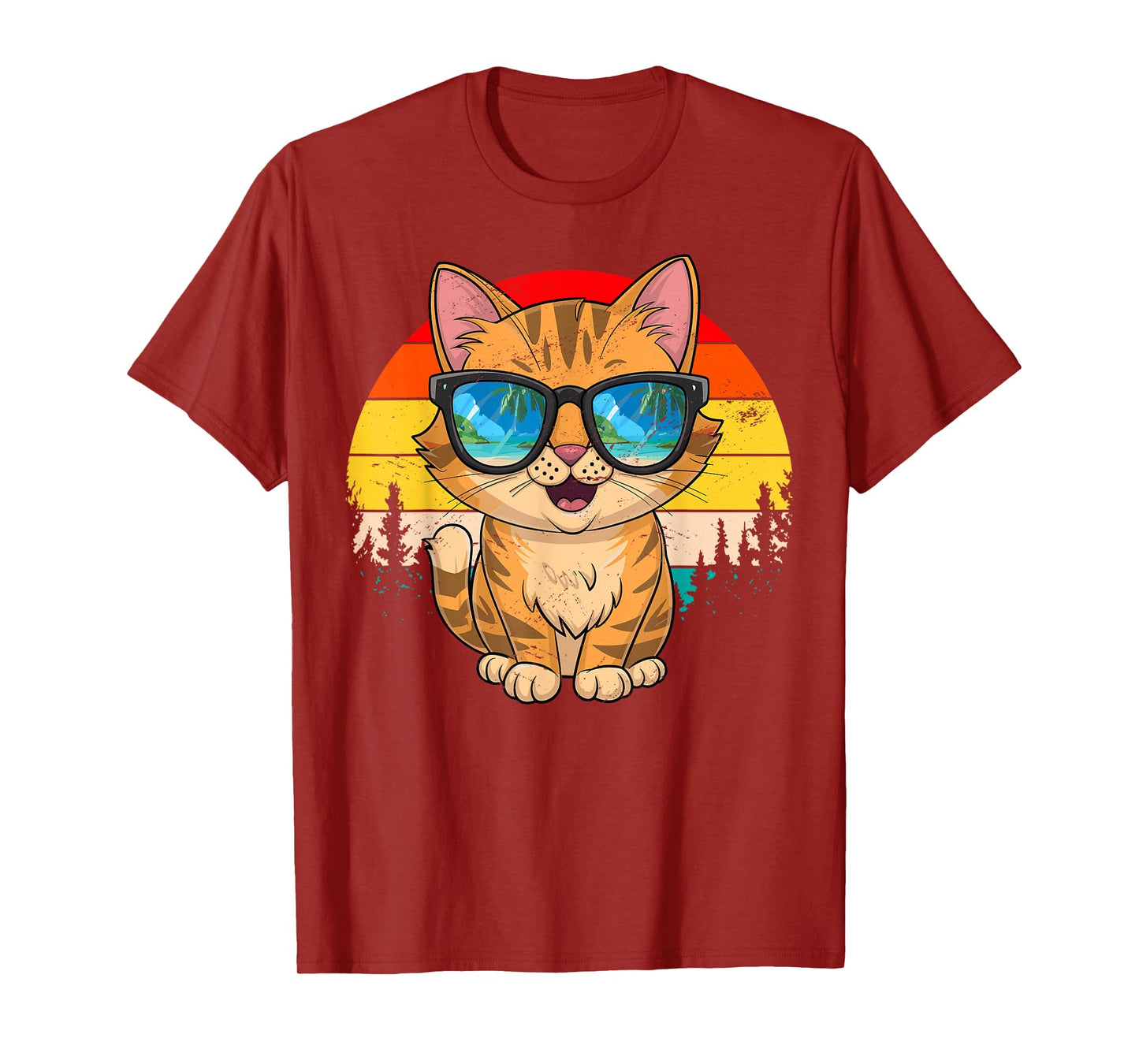 Vintage Style Orange Cat in Sunglasses Retro Design Sunset T-Shirt for Men Women Kids