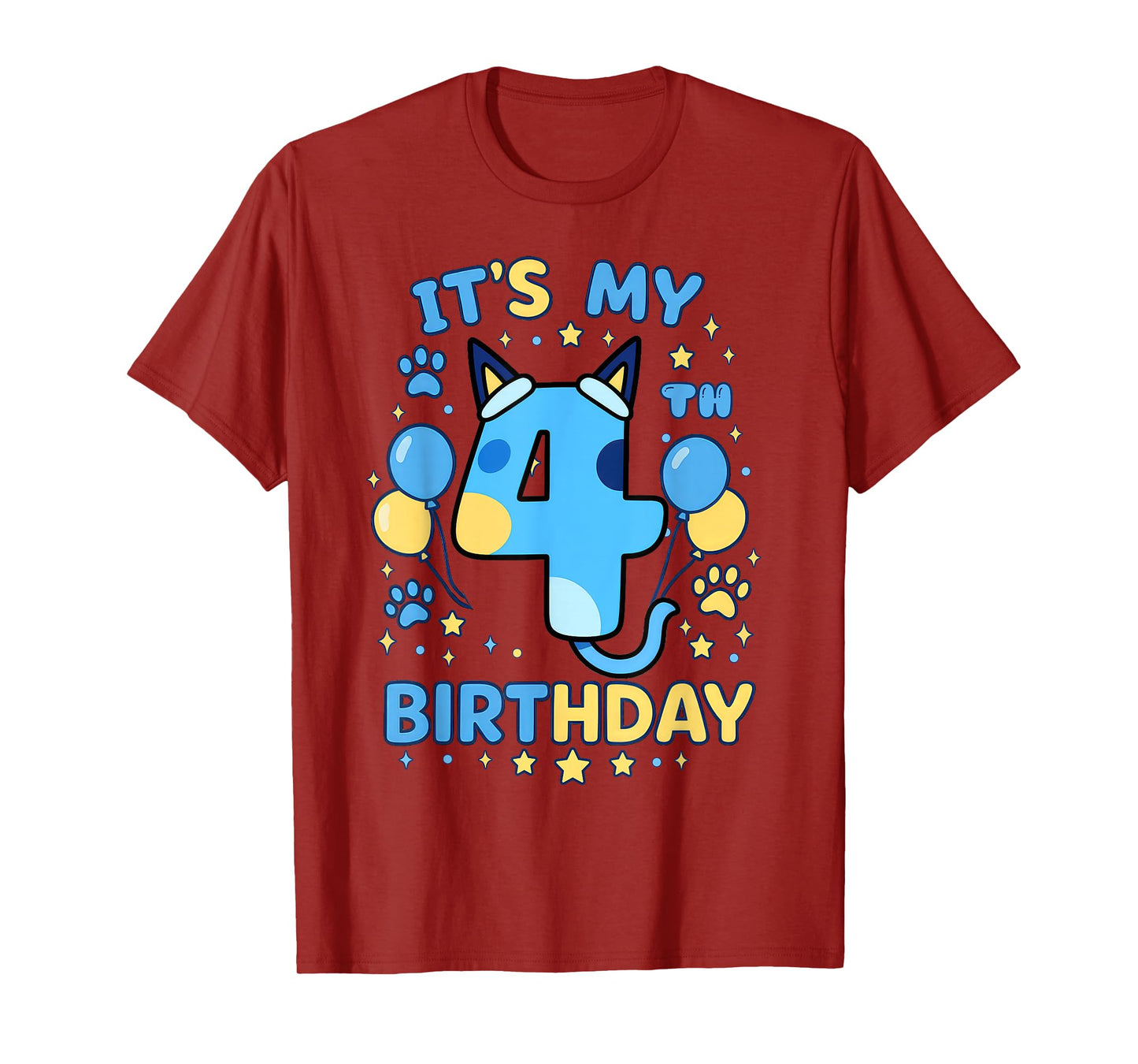 Blue Dog 4th Birthday Boy Theme Party Four Cool 4 Year Old T-Shirt