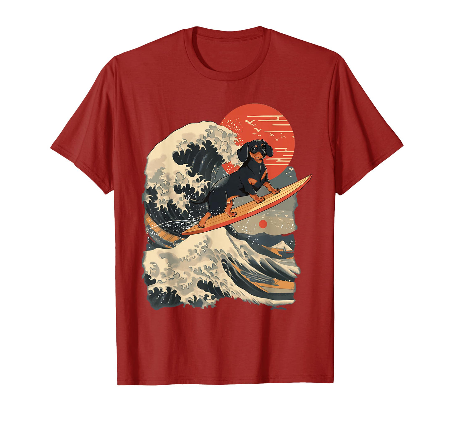 Dachshund Surfing Japanese Great Wave T-Shirt