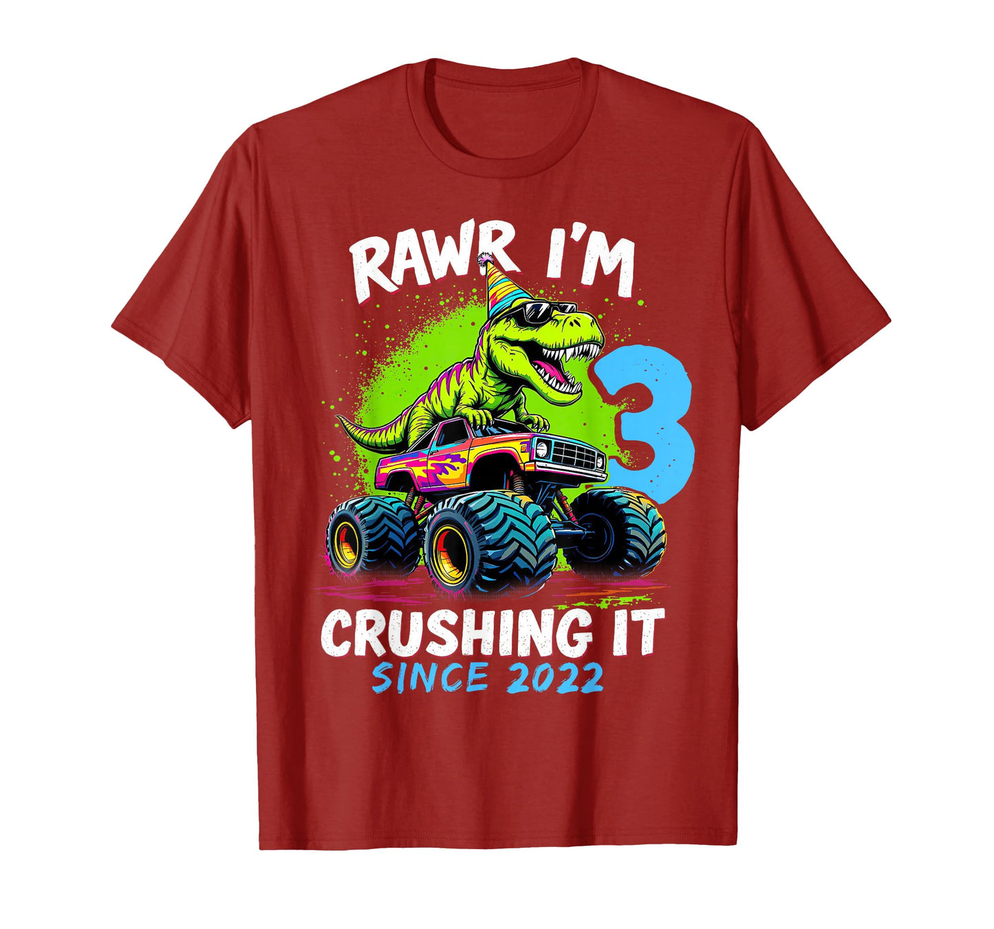 3rd Birthday Monster Truck Dinosaur Party Boys Rawr I'm 3 T-Shirt