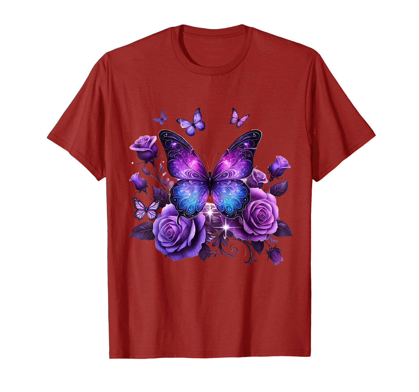 Beautiful Butterfly Purple Rose Butterfly Lovers Gifts Women T-Shirt