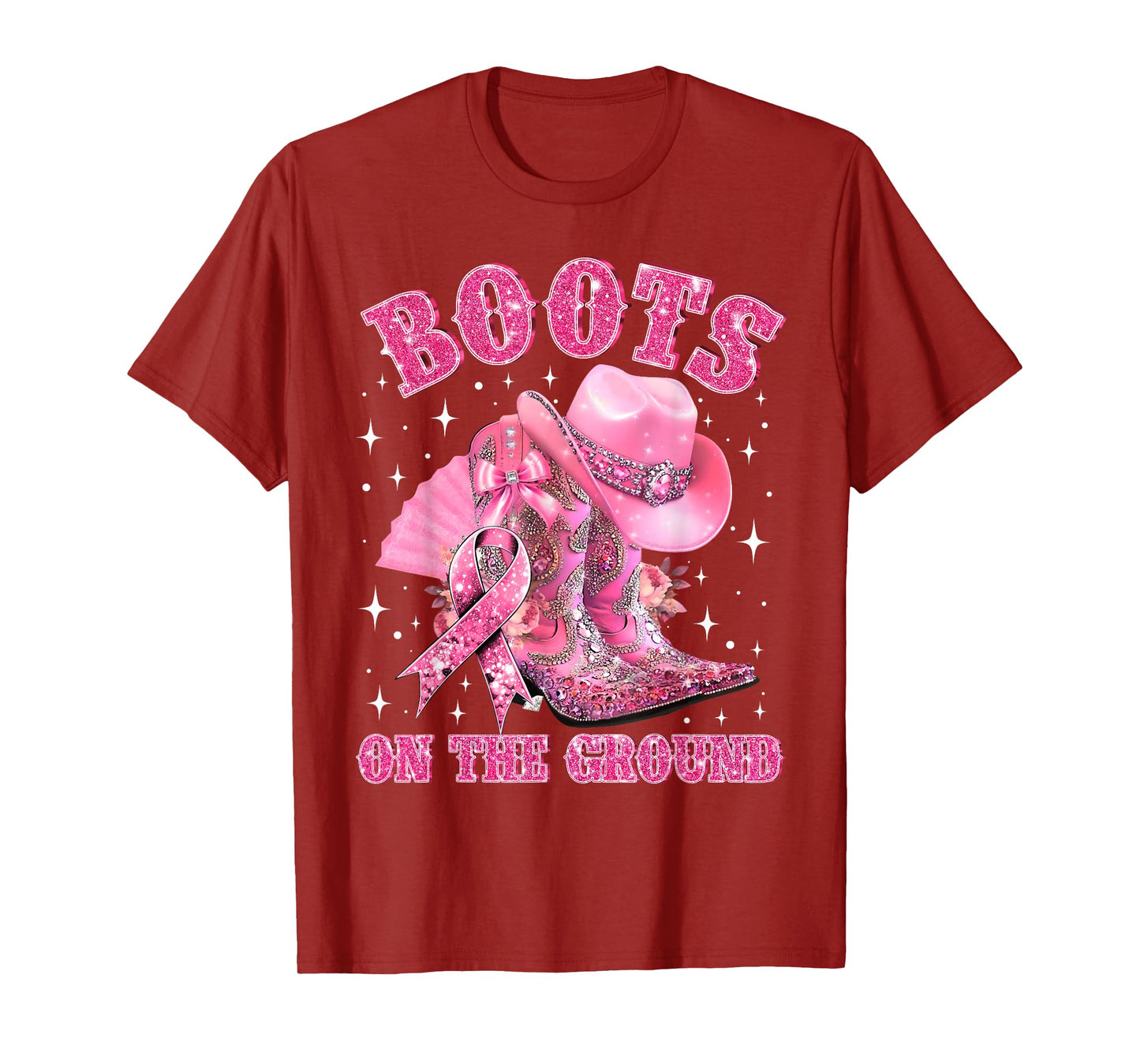 Boots On The Ground Cowgirl Western Breast Cancer Awareness T-Shirt