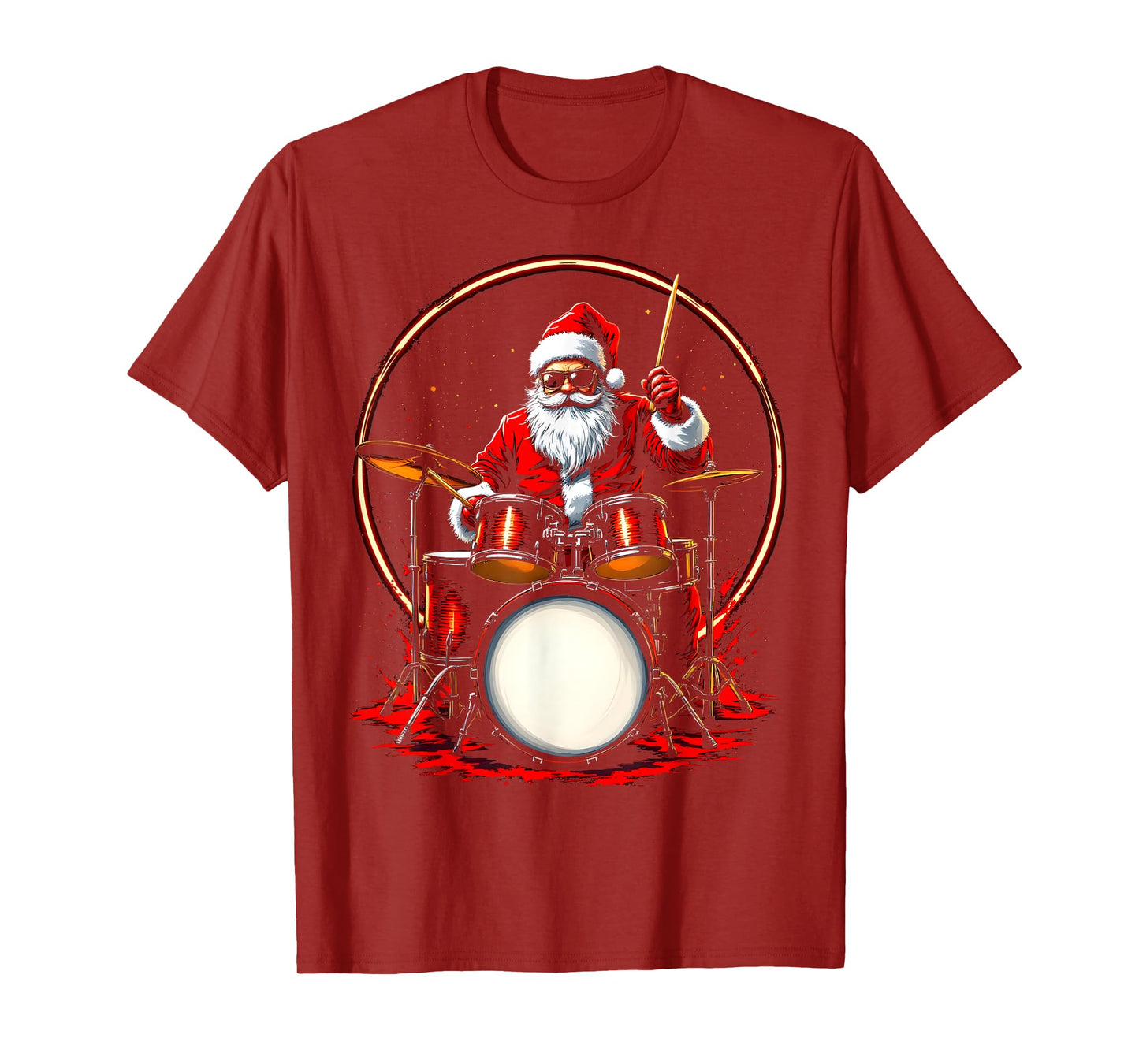 Drummer Santa Playing Drums Funny Christmas Music Lover Boys T-Shirt