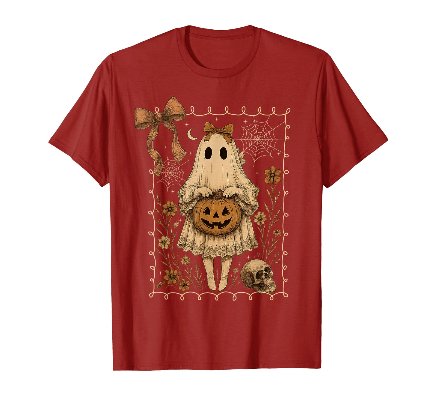 Ghost Floral Aesthetic Halloween Spooky Coquette Bow Girls T-Shirt