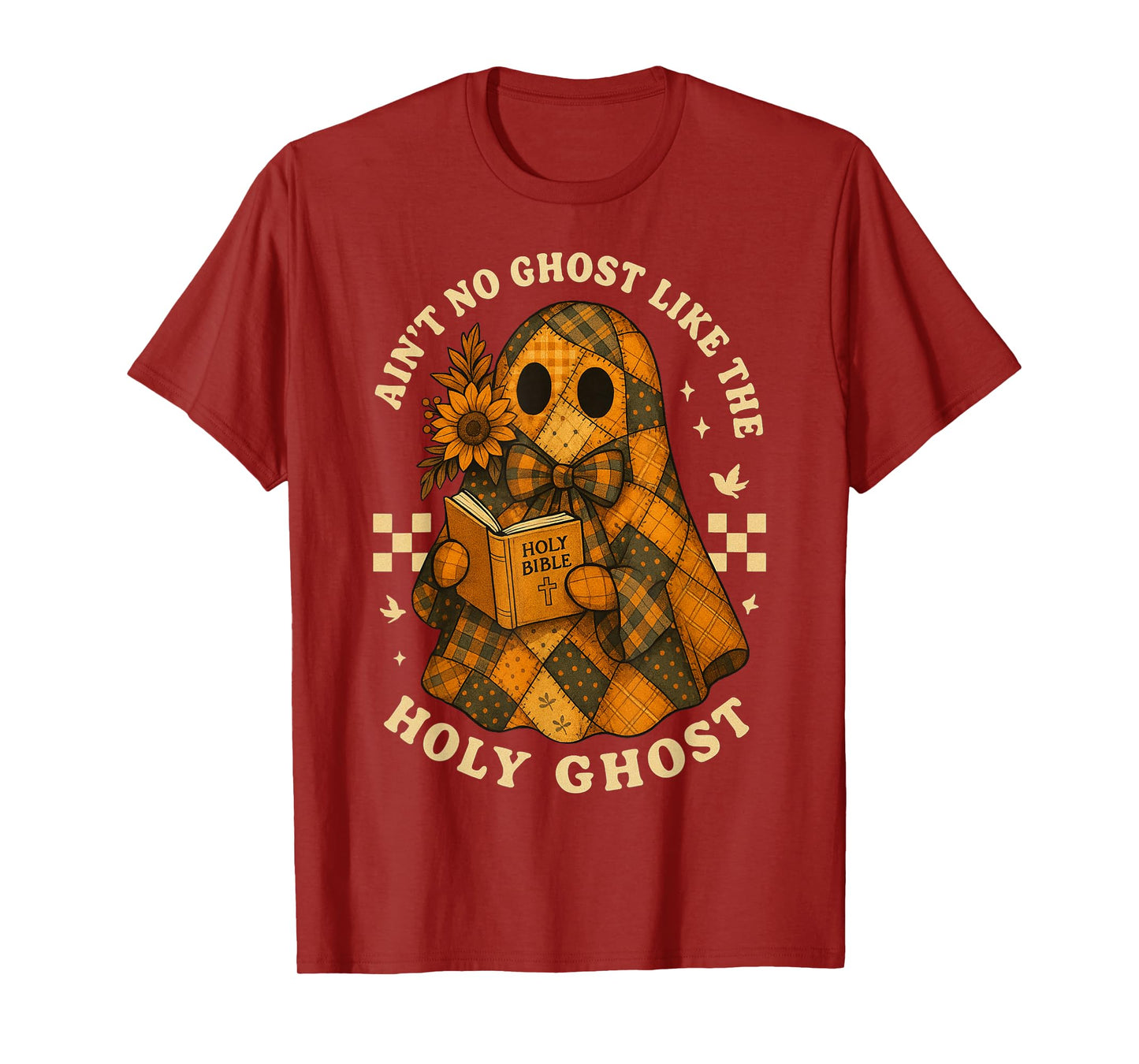 HUGvyn Halloween: Patchwork Ghost Reading Bible Verse Jesus T-Shirt