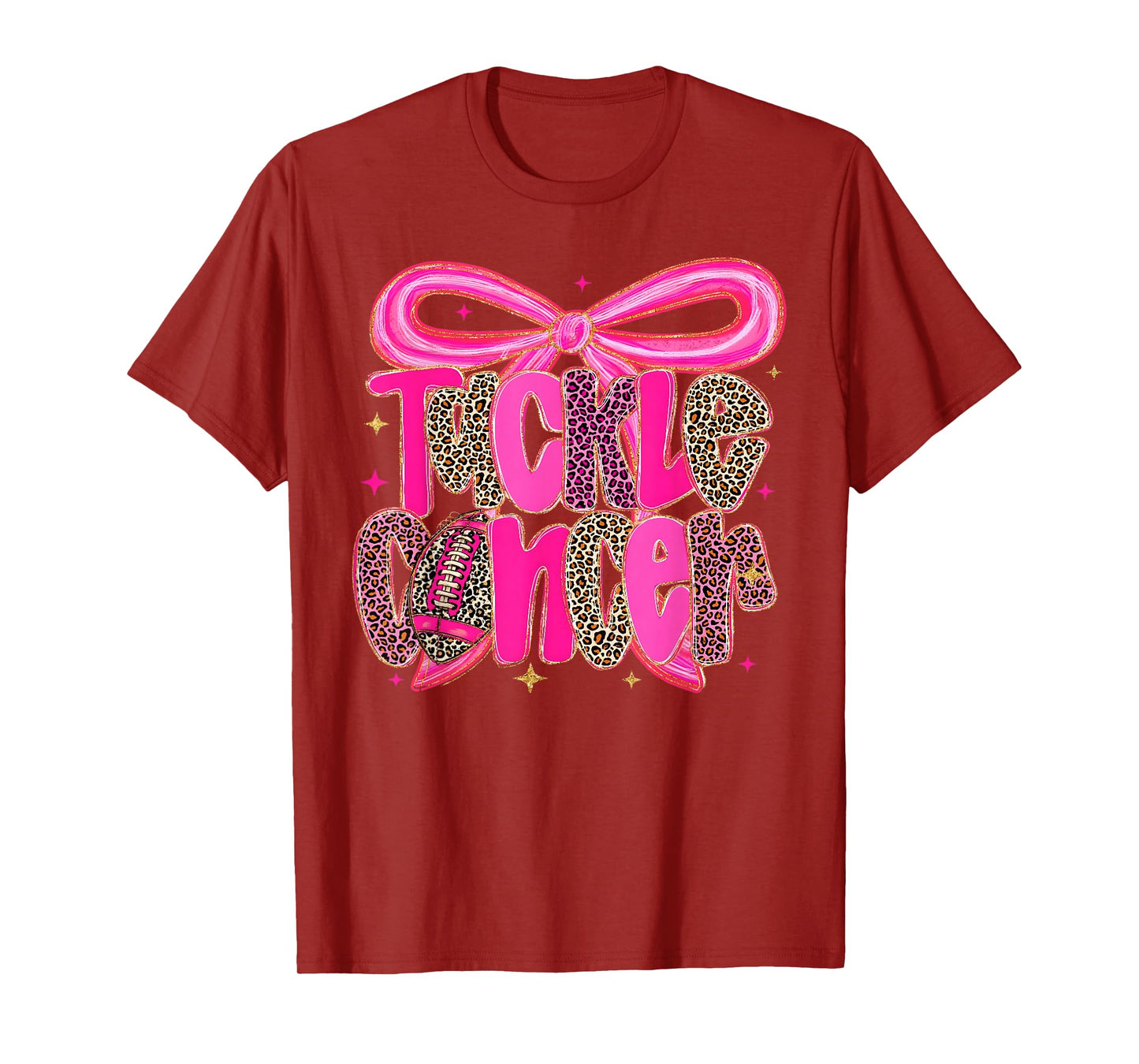 Tackle Cancer Pink Football Coquette Bow Breast Cancer T-Shirt
